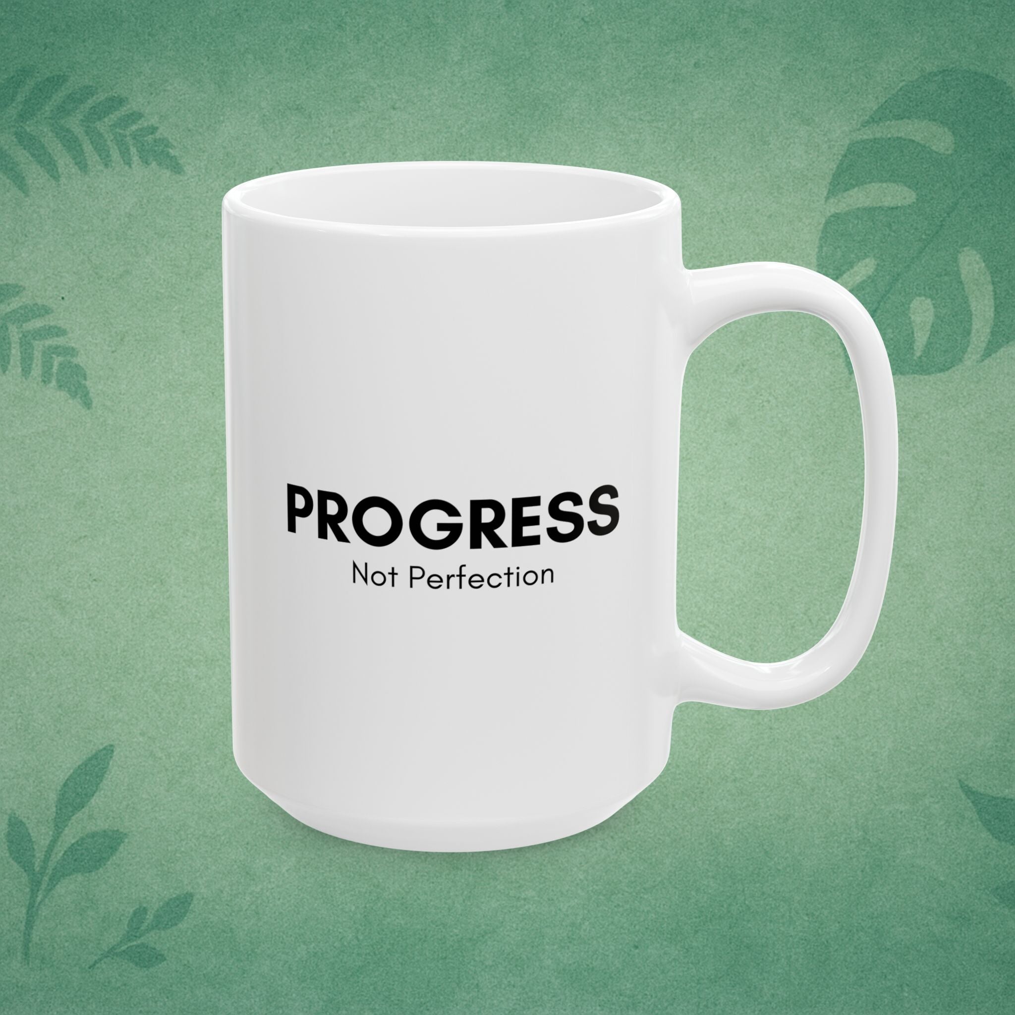 Progress Not Perfection Ceramic Mug – Mindful Coffee Cup, Positive Affirmation Self‑Care Gift