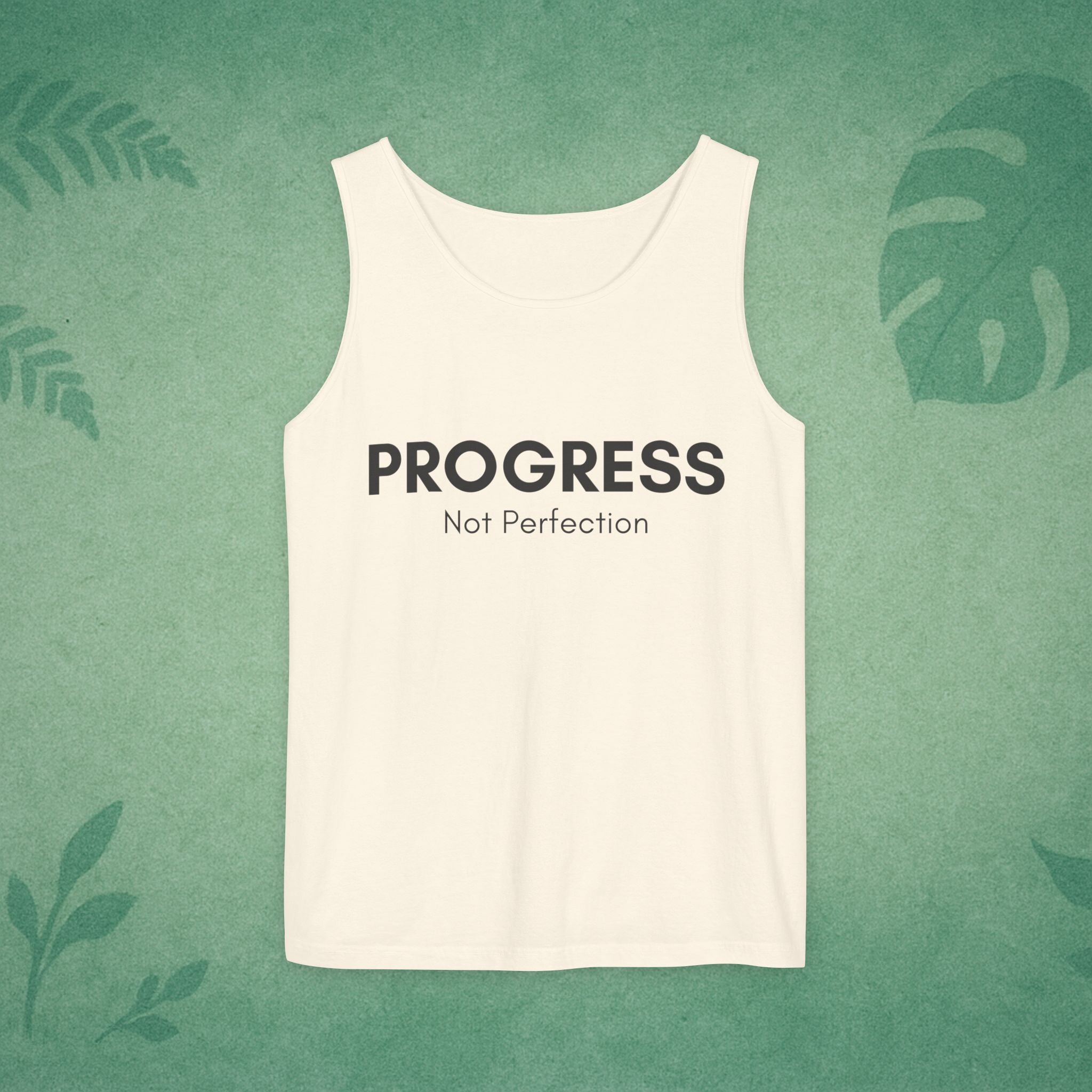 Progress Not Perfection Unisex Garment-Dyed Tank Top – Relaxed Fit Mindfulness Top, Motivation for Young Professionals