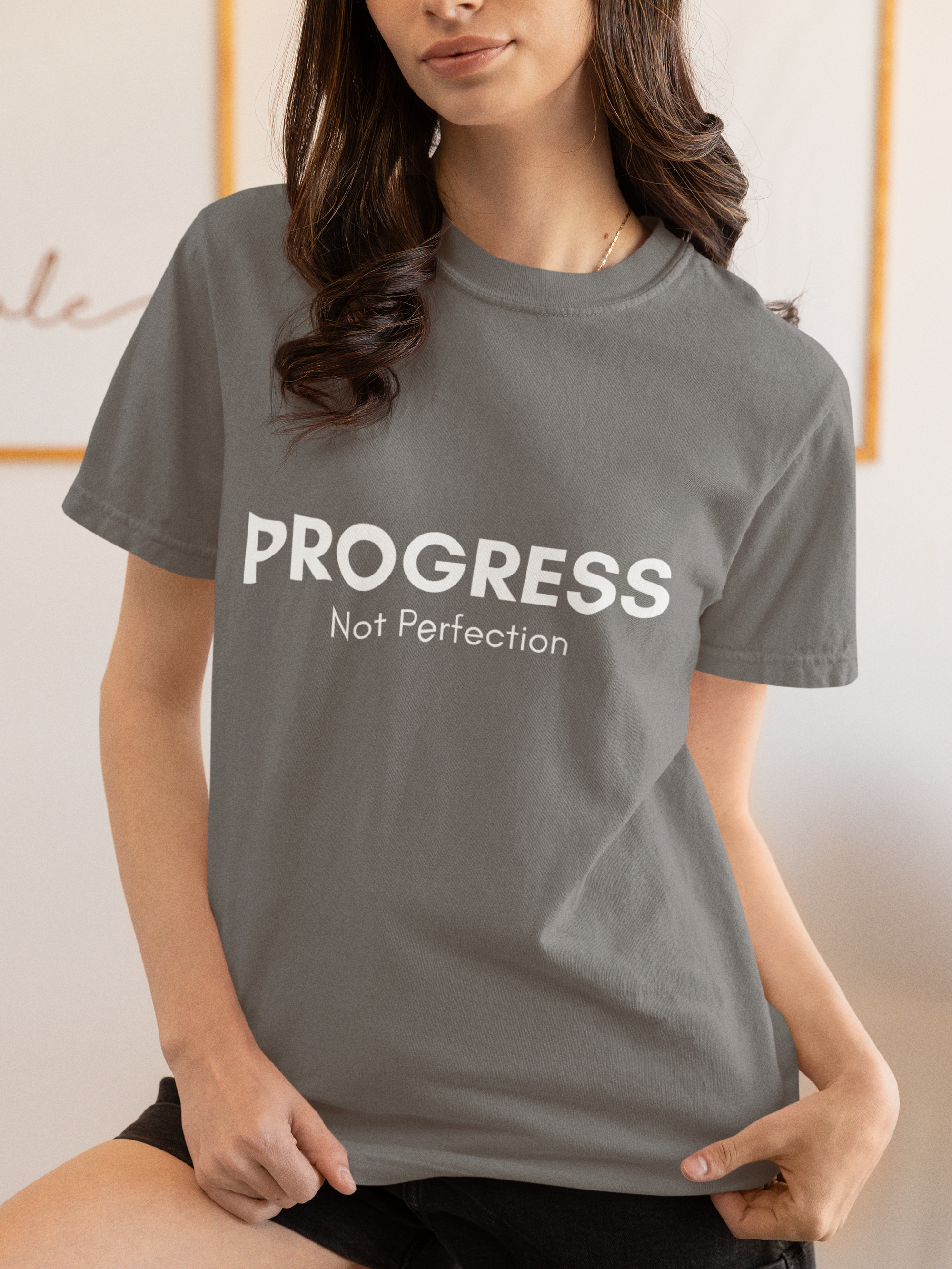Progress, Not Perfection Yoga T-Shirt – Unisex Garment-Dyed, Relaxed Fit Mindfulness Affirmation Self-Care Gift