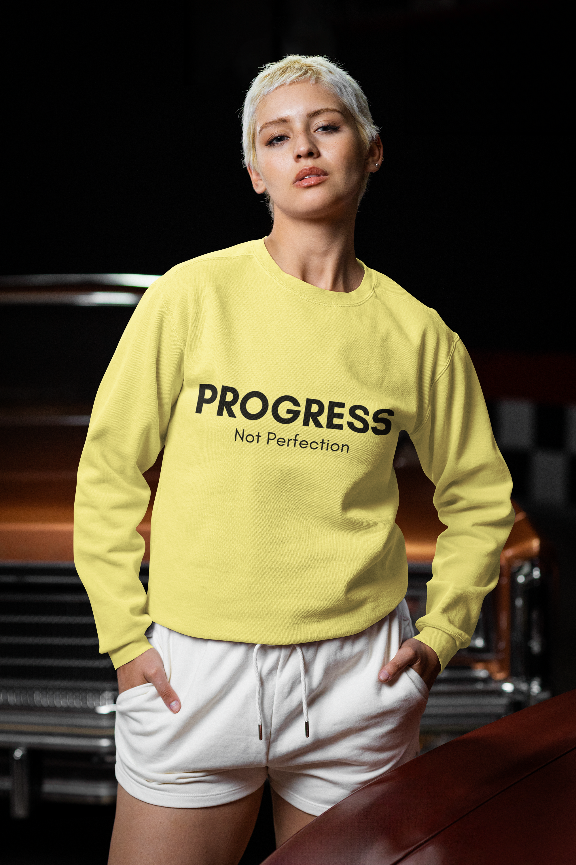 Progress Not Perfection Unisex Crewneck Sweatshirt – Classic Fit Workday Mindfulness for Young Professionals