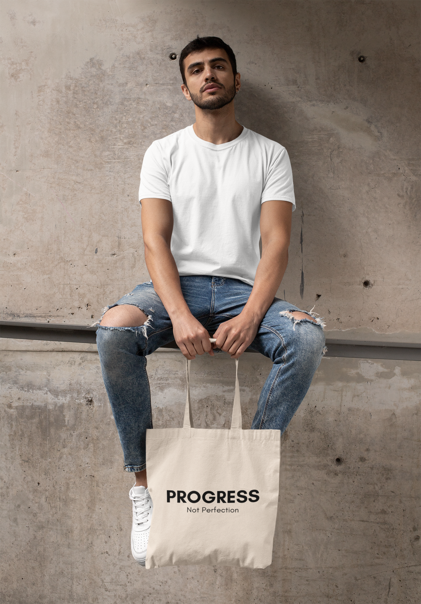 Progress Not Perfection Tote Bag – Cotton Canvas 15x16, Workday Mindfulness Carry
