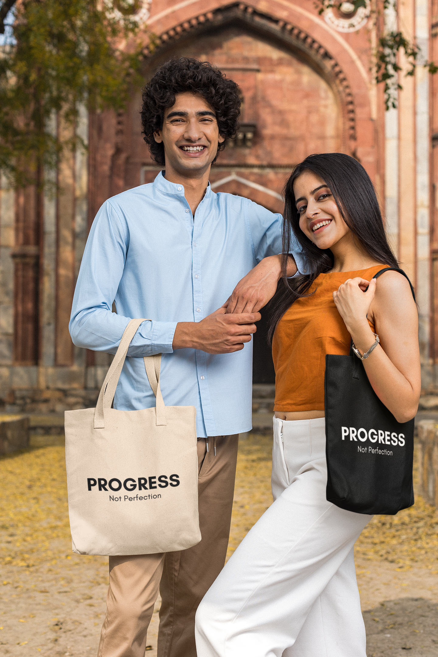Progress Not Perfection Tote Bag – Cotton Canvas 15x16, Workday Mindfulness Carry