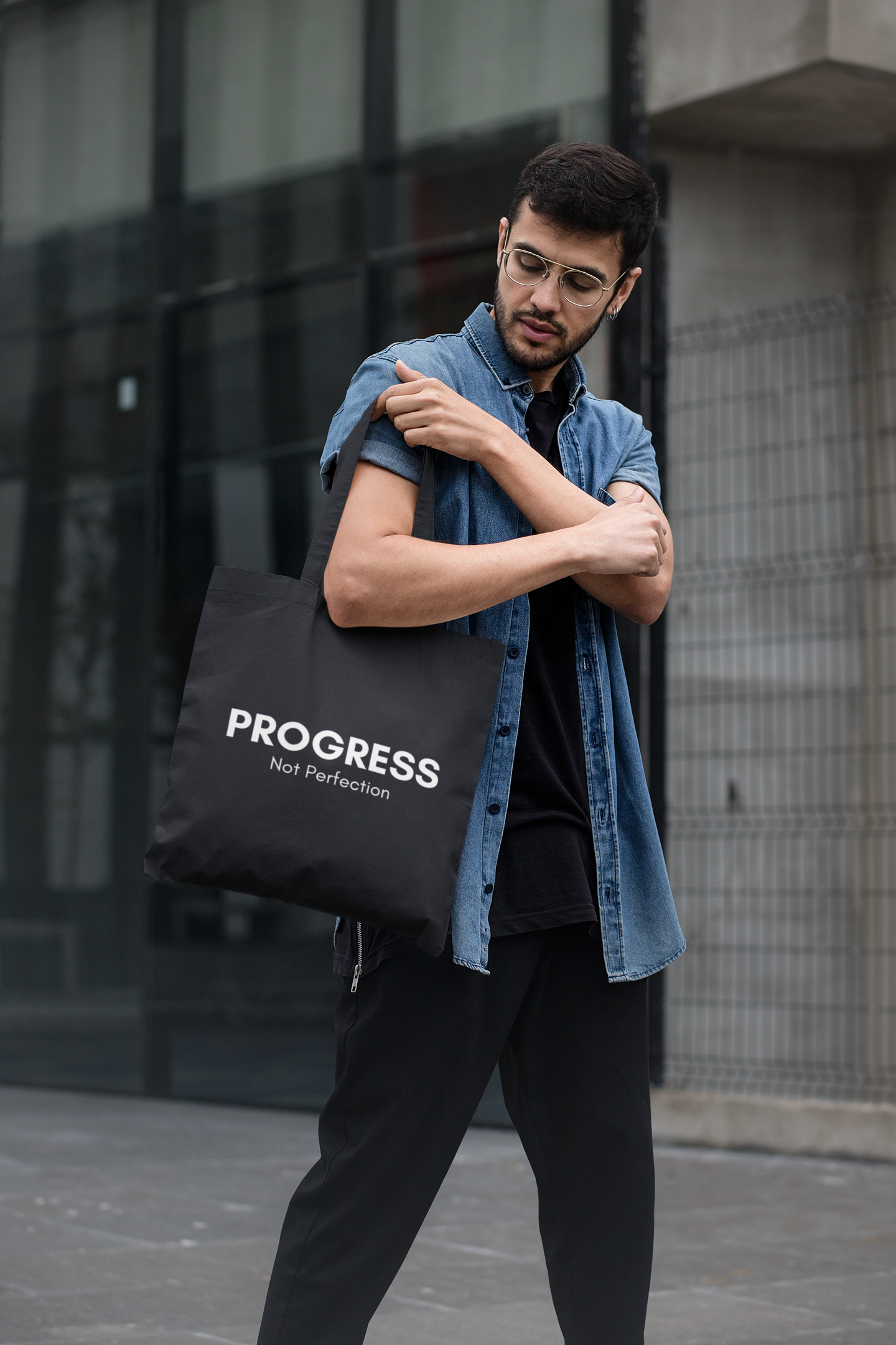 Progress Not Perfection Tote Bag – Cotton Canvas 15x16, Workday Mindfulness Carry