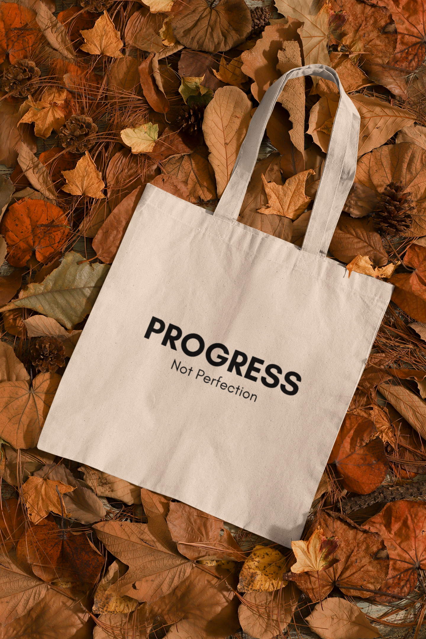 Progress Not Perfection Tote Bag – Cotton Canvas 15x16, Workday Mindfulness Carry