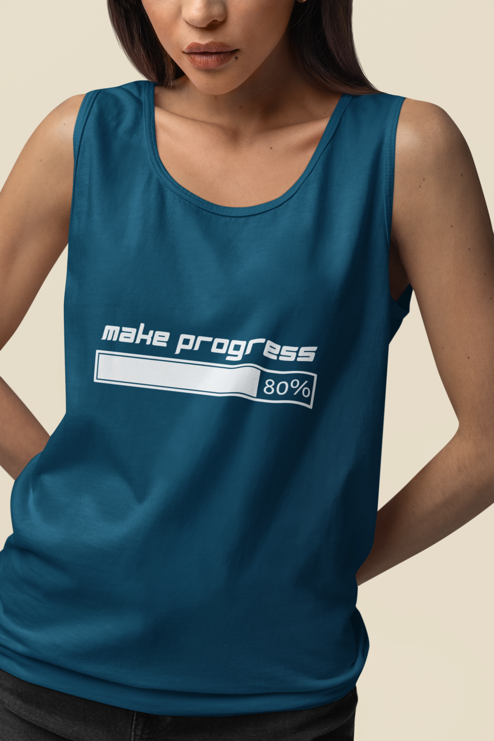 Make Progress Tank Top (Dark-Colored Ver.) – Mindfulness Tank, Positive Growth Activewear, Encouraging Gift for Yoga Lovers & Focused Go-Getters