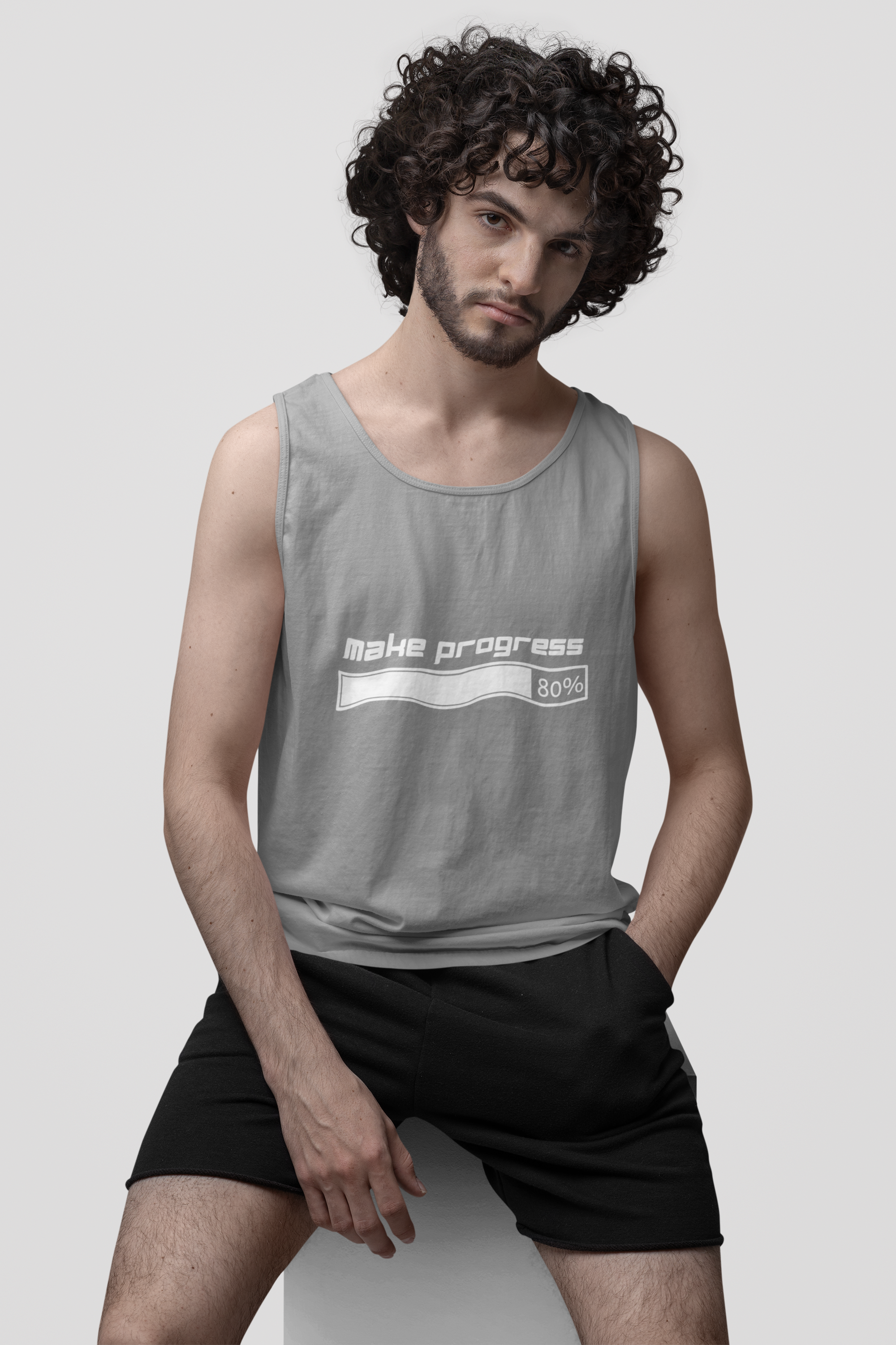 Make Progress Tank Top (Dark-Colored Ver.) – Mindfulness Tank, Positive Growth Activewear, Encouraging Gift for Yoga Lovers & Focused Go-Getters