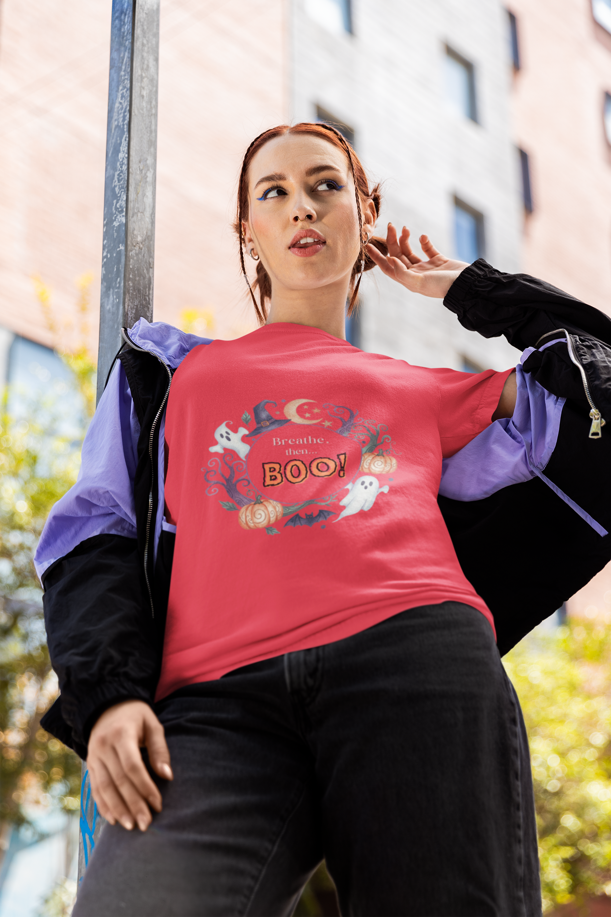 Breathe, Then BOO! T-Shirt – Mindful Spooky Comfort for Everyday Balance
