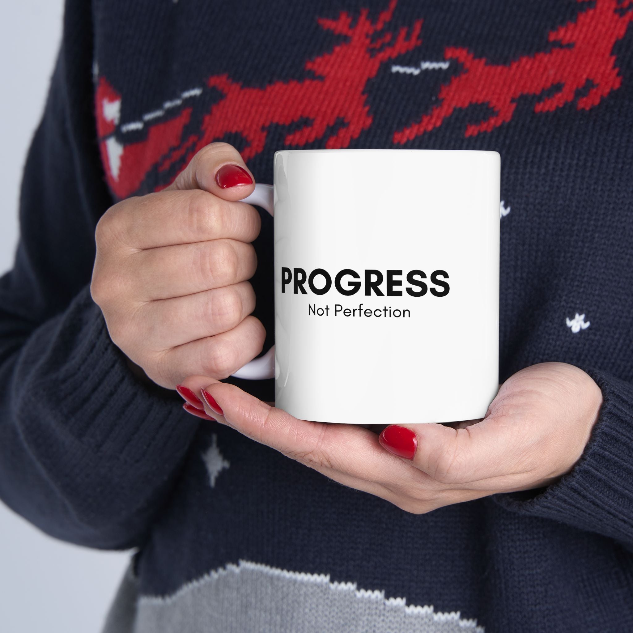 Progress Not Perfection Ceramic Mug – Mindful Coffee Cup, Positive Affirmation Self‑Care Gift