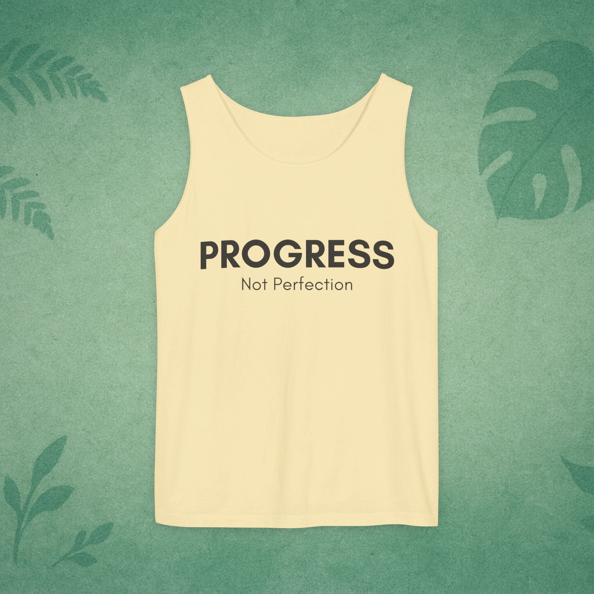 Progress Not Perfection Unisex Garment-Dyed Tank Top – Relaxed Fit Mindfulness Top, Motivation for Young Professionals