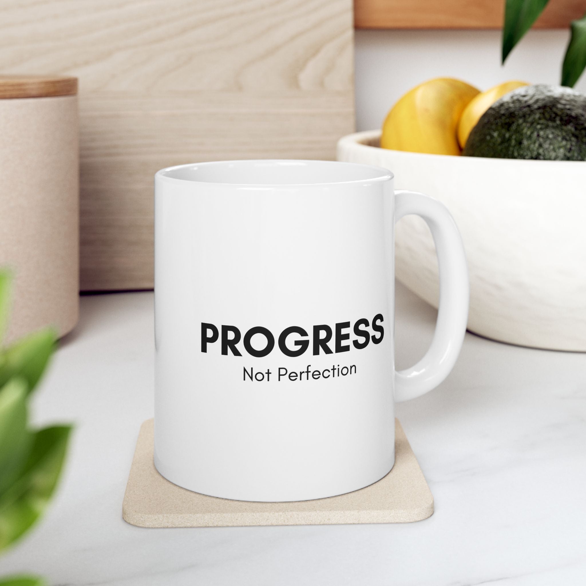 Progress Not Perfection Ceramic Mug – Mindful Coffee Cup, Positive Affirmation Self‑Care Gift
