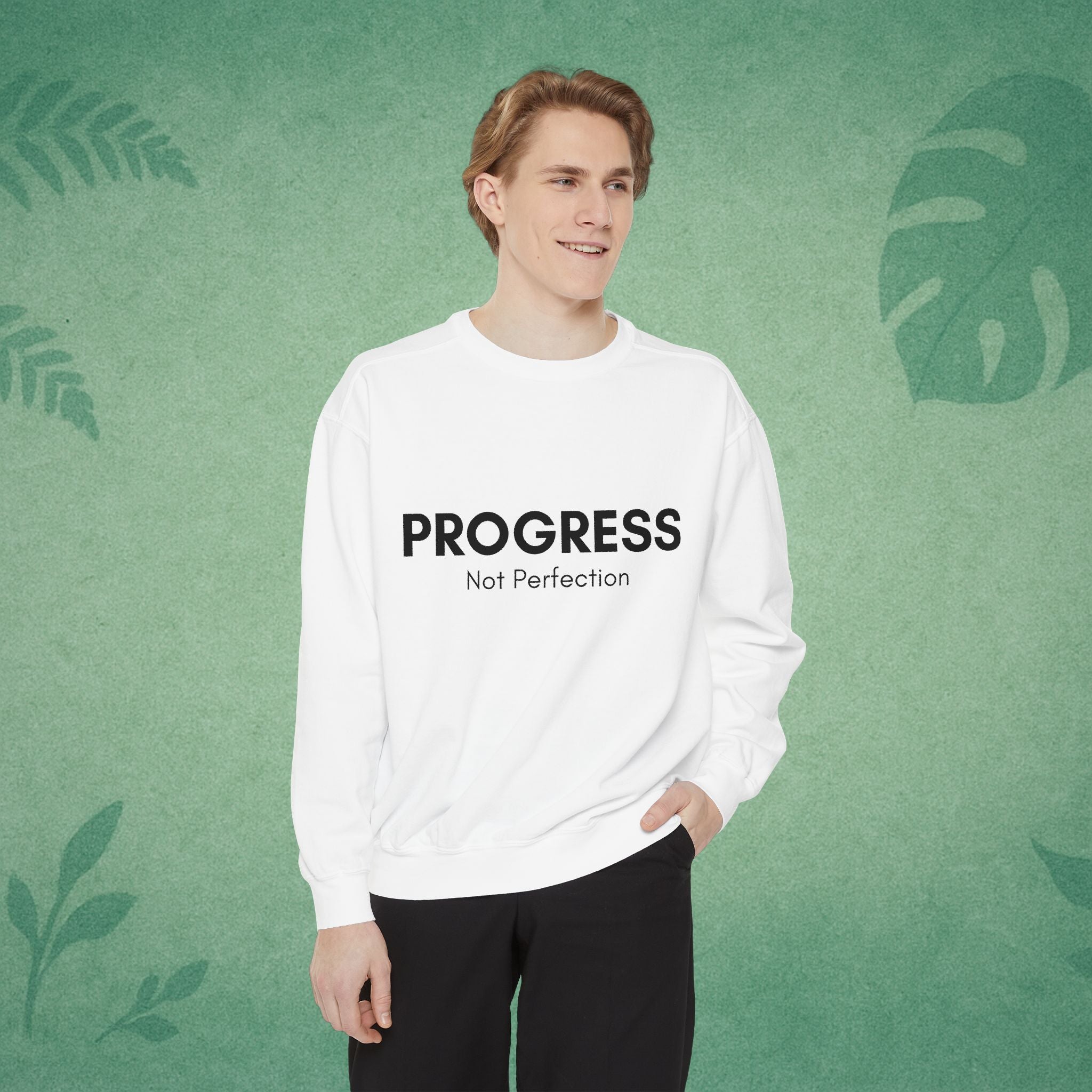 Progress Not Perfection Unisex Crewneck Sweatshirt – Classic Fit Workday Mindfulness for Young Professionals