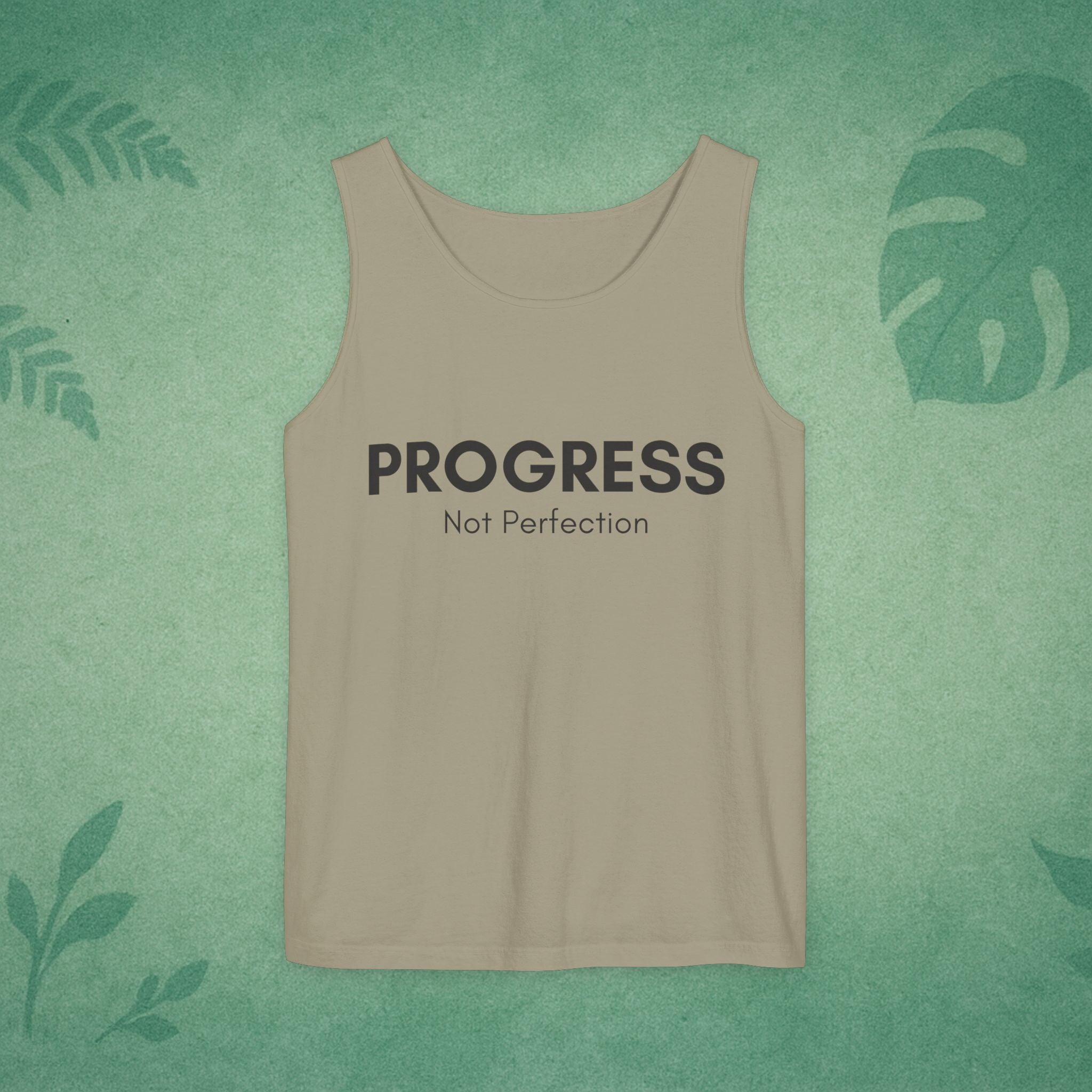 Progress Not Perfection Unisex Garment-Dyed Tank Top – Relaxed Fit Mindfulness Top, Motivation for Young Professionals