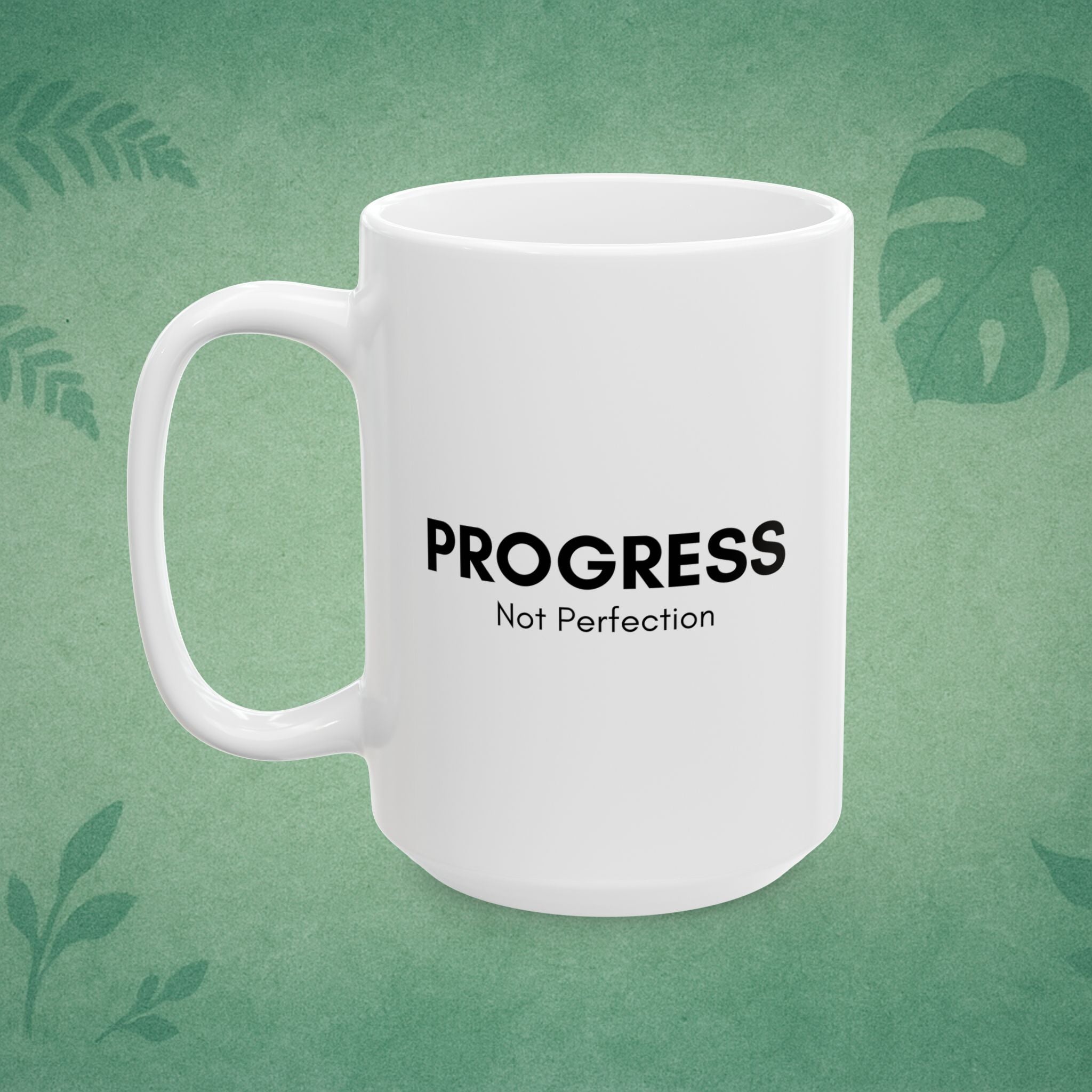 Progress Not Perfection Ceramic Mug – Mindful Coffee Cup, Positive Affirmation Self‑Care Gift