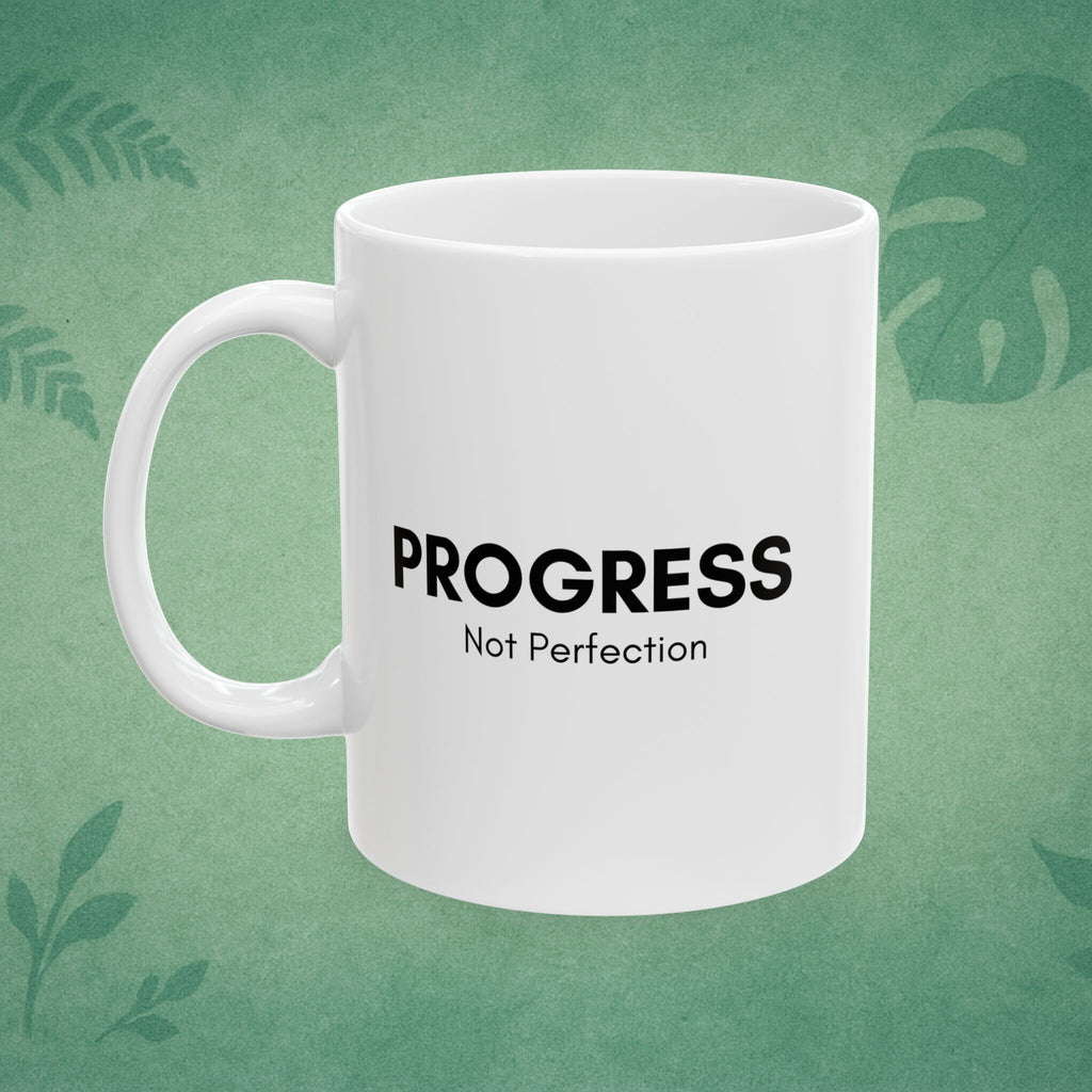 Progress Not Perfection Ceramic Mug – Mindful Coffee Cup, Positive Affirmation Self‑Care Gift
