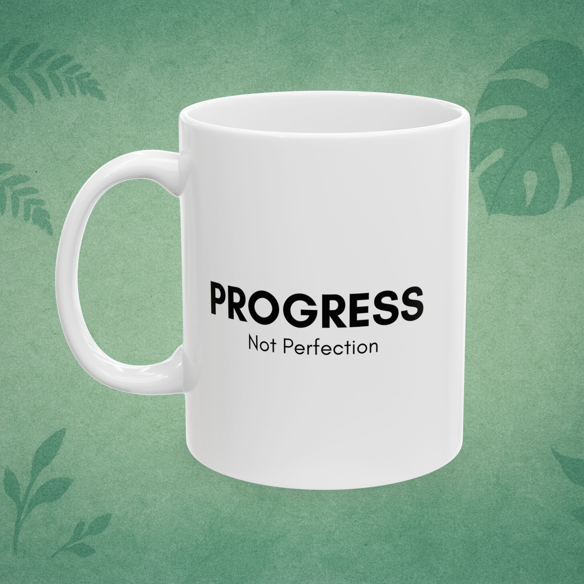 Progress Not Perfection Ceramic Mug – Mindful Coffee Cup, Positive Affirmation Self‑Care Gift