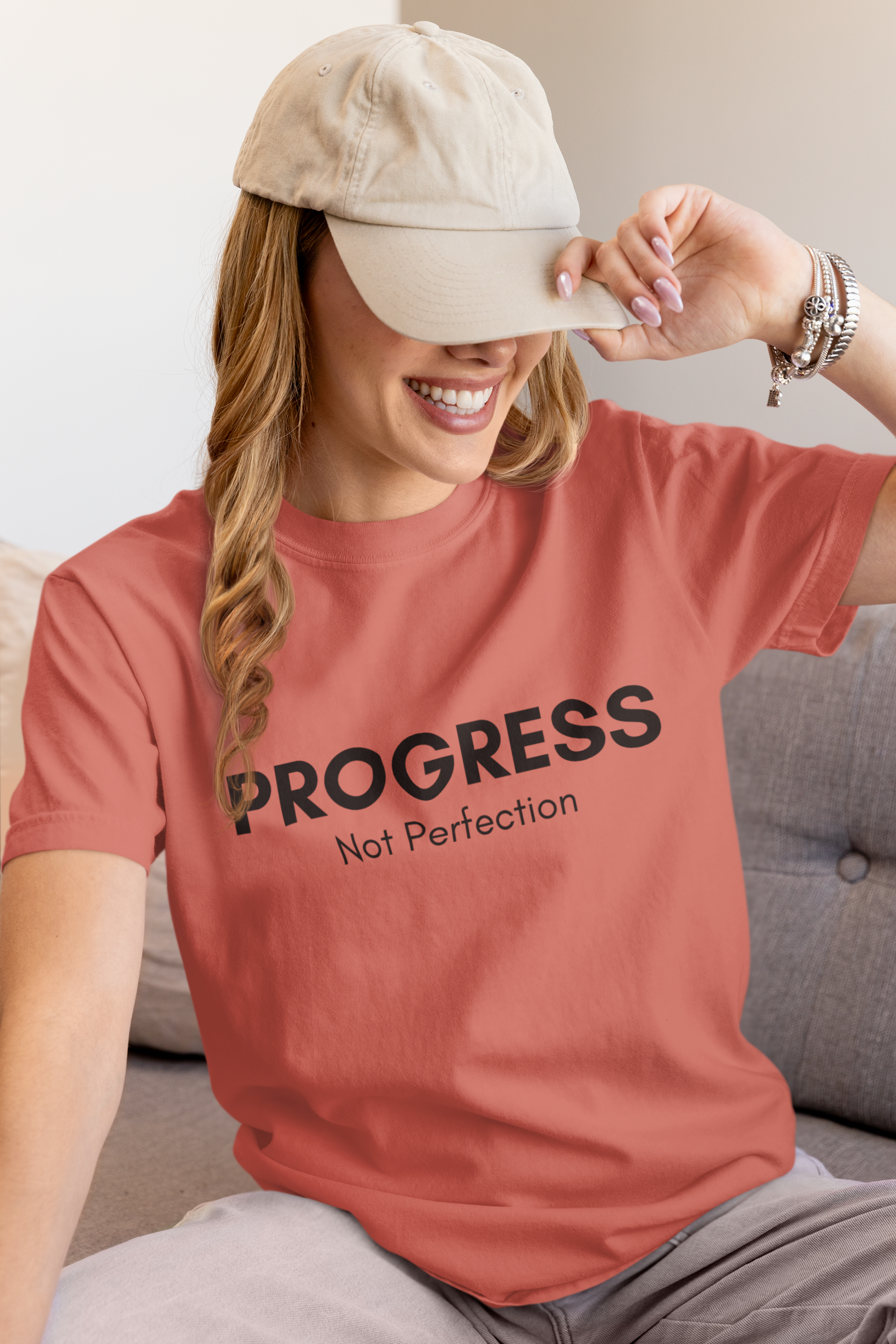 Progress Not Perfection Unisex Garment-Dyed T-Shirt – Relaxed Fit Yoga Mindfulness Tee, Positive Affirmation Self-Care Gift