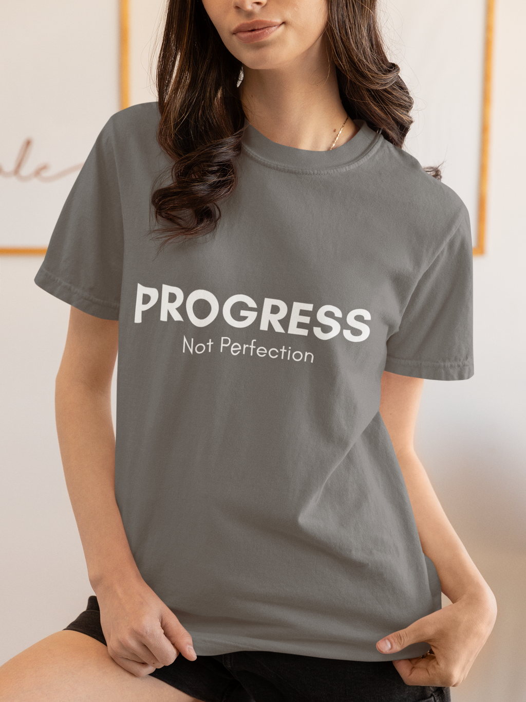 Progress, Not Perfection Yoga T-Shirt – Unisex Garment-Dyed, Relaxed Fit Mindfulness Affirmation Self-Care Gift