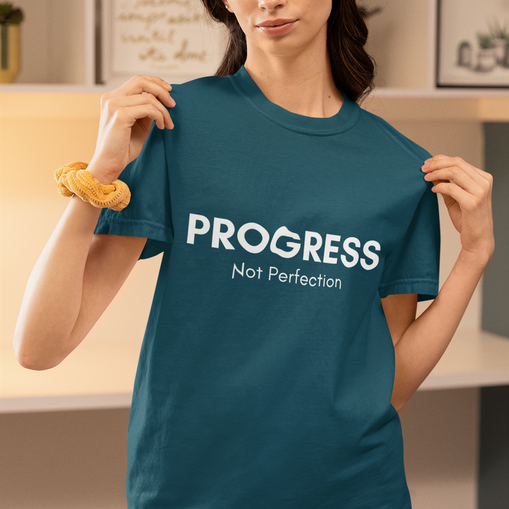Progress, Not Perfection Yoga T-Shirt – Unisex Garment-Dyed, Relaxed Fit Mindfulness Affirmation Self-Care Gift