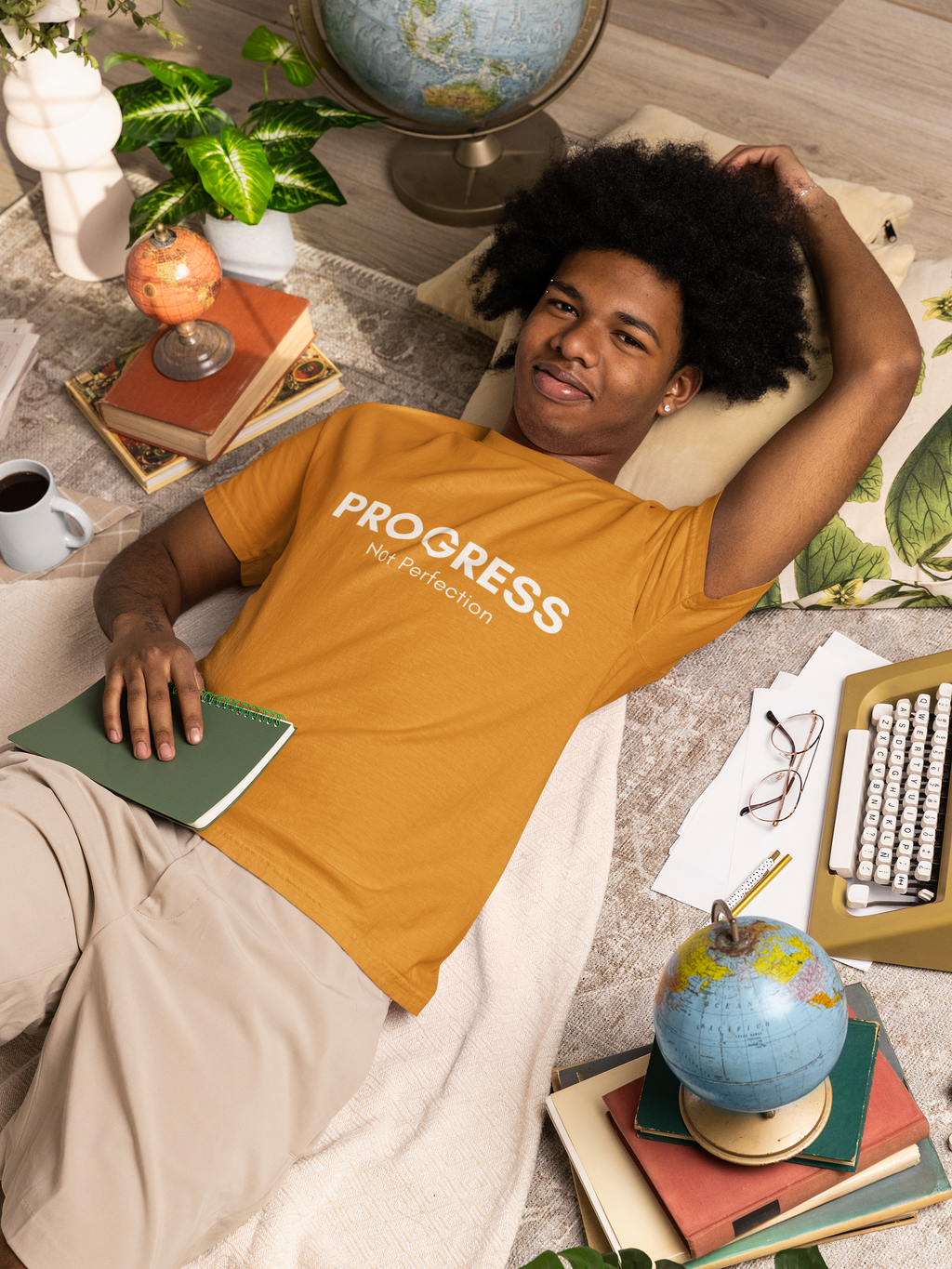 Progress, Not Perfection Yoga T-Shirt – Unisex Garment-Dyed, Relaxed Fit Mindfulness Affirmation Self-Care Gift