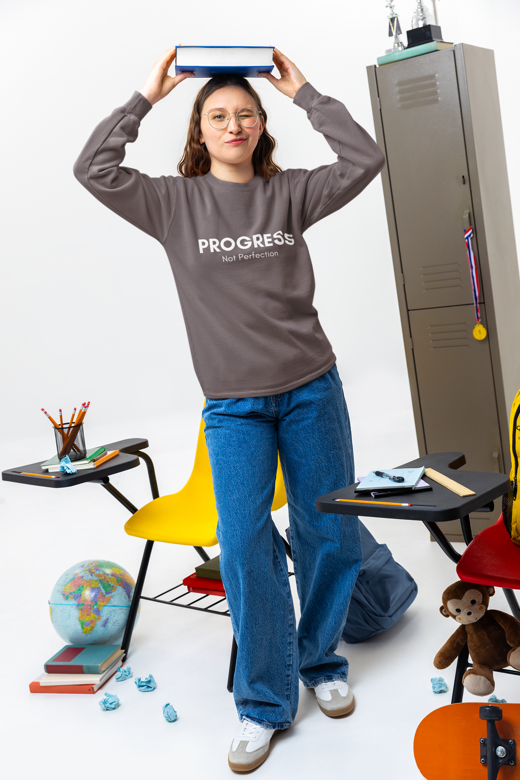 Progress Not Perfection Sweatshirt – Unisex Fleece Crewneck for Young Professionals, Office-Ready Affirmation