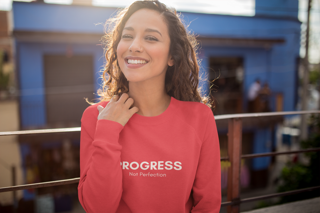 Progress Not Perfection Sweatshirt – Unisex Fleece Crewneck for Young Professionals, Office-Ready Affirmation