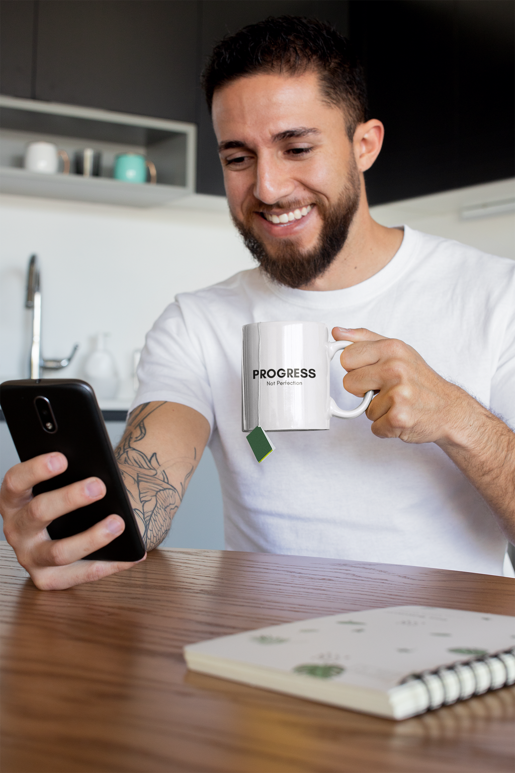 Progress Not Perfection Ceramic Mug – Mindful Coffee Cup, Positive Affirmation Self‑Care Gift