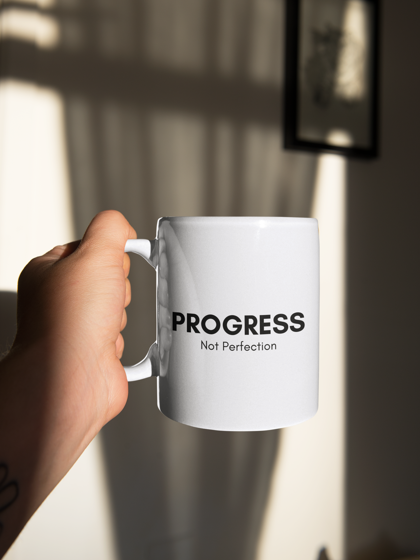 Progress Not Perfection Ceramic Mug – Mindful Coffee Cup, Positive Affirmation Self‑Care Gift