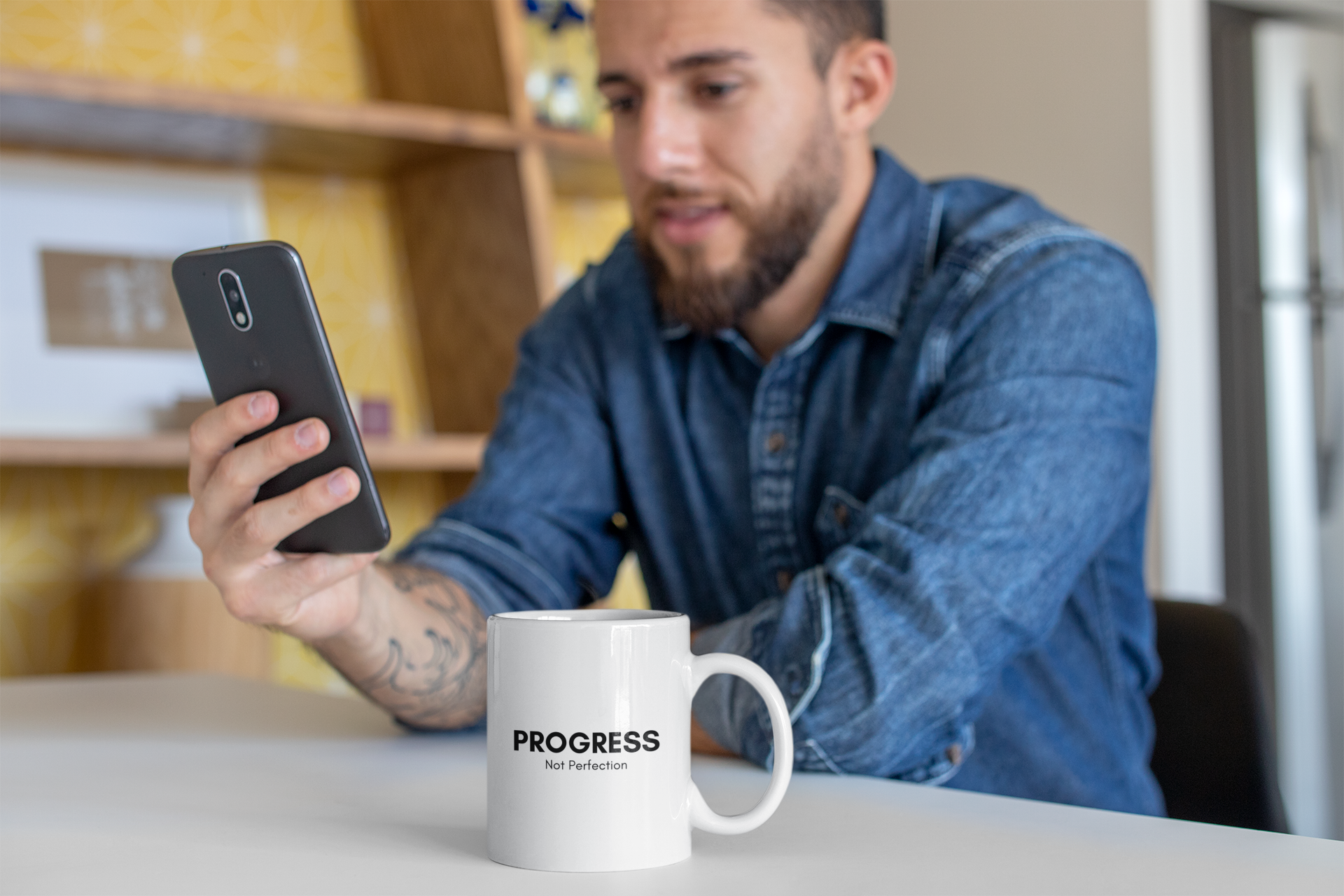 Progress Not Perfection Ceramic Mug – Mindful Coffee Cup, Positive Affirmation Self‑Care Gift