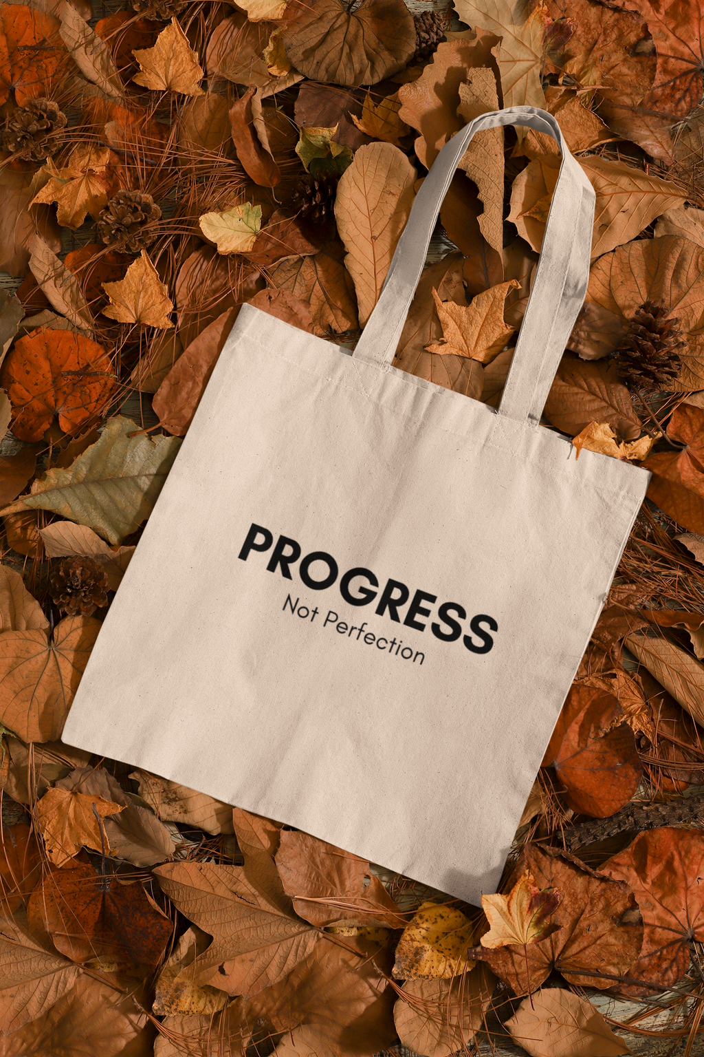 Progress Not Perfection Tote Bag – Cotton Canvas 15x16, Workday Mindfulness Carry