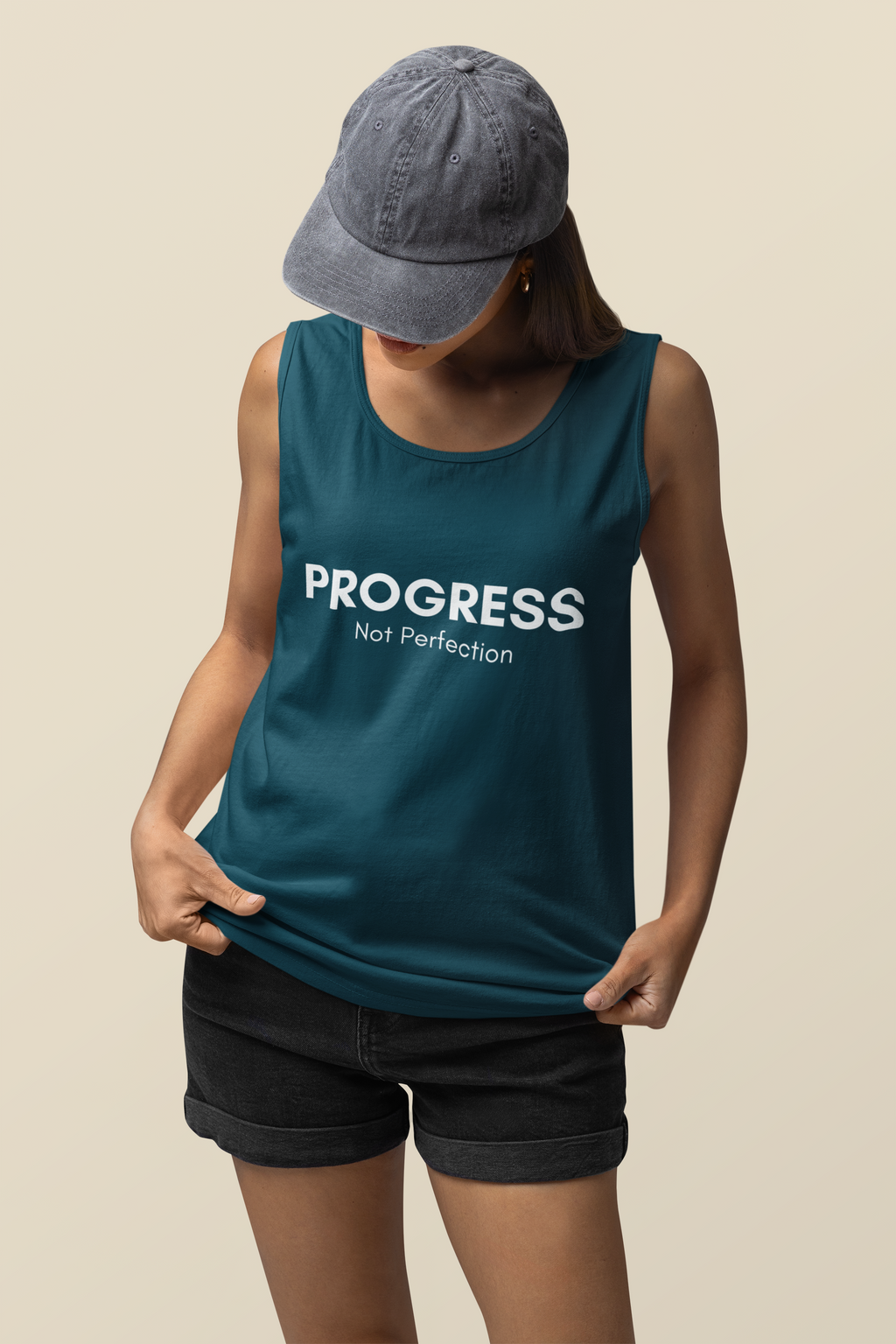 Progress Not Perfection Tank Top – Unisex Garment-Dyed, Relaxed Fit Yoga & Gym Layer, Positive Affirmation Self-Care Gift