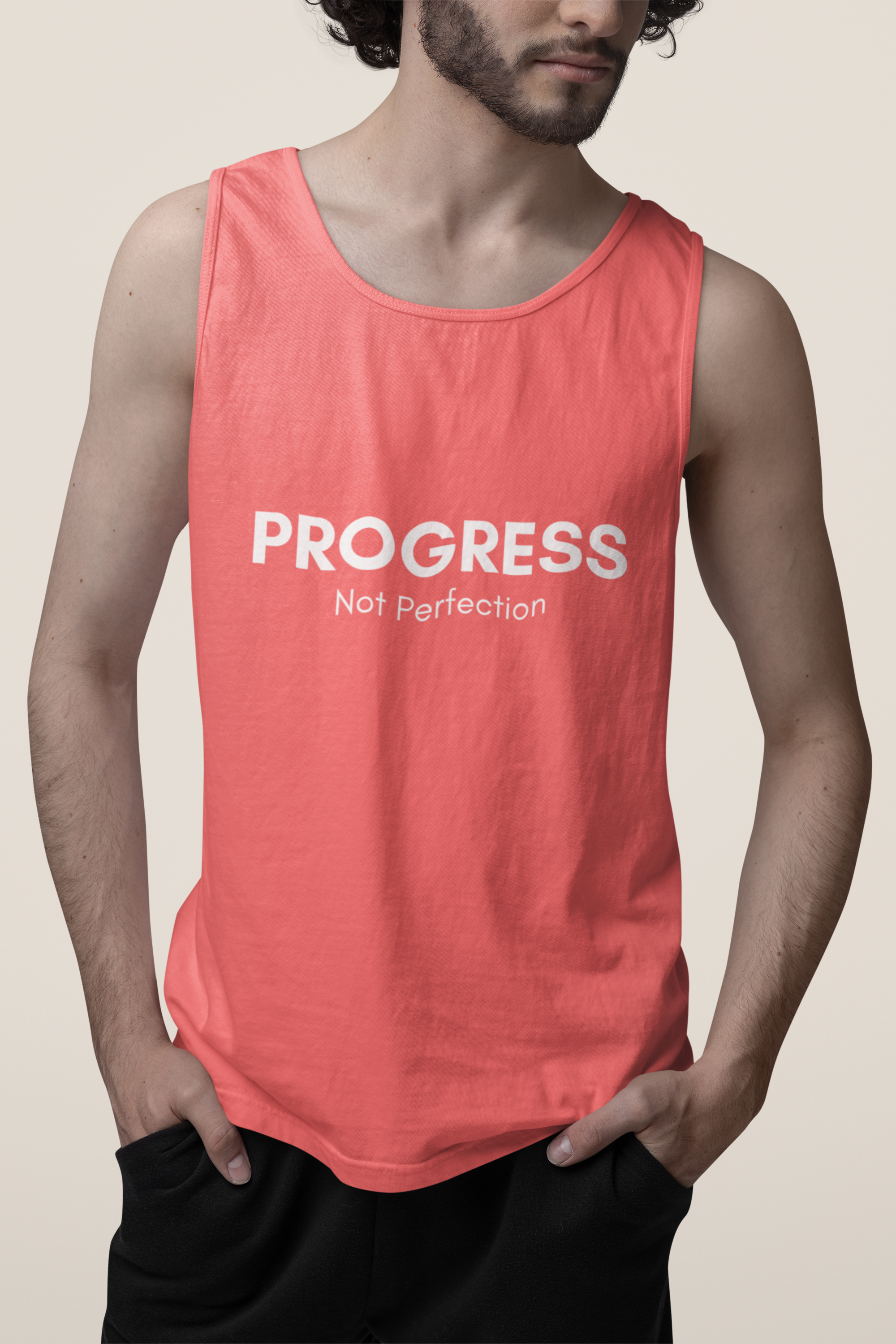 Progress Not Perfection Tank Top – Unisex Garment-Dyed, Relaxed Fit Yoga & Gym Layer, Positive Affirmation Self-Care Gift
