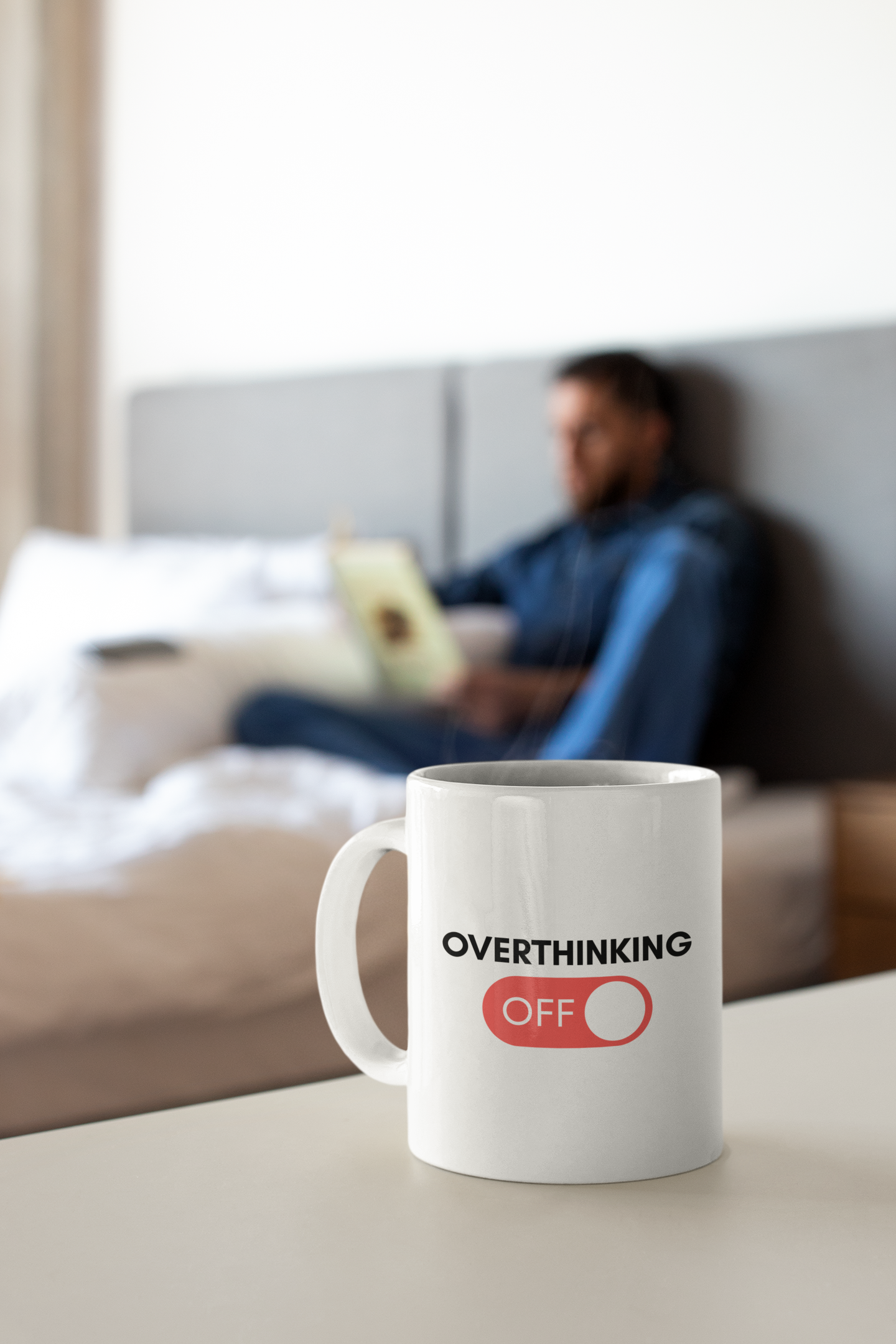Overthinking Off Mug – Mindfulness Ceramic Cup, Positive Affirmation, Self-Care Gift for Calm Morning Routine