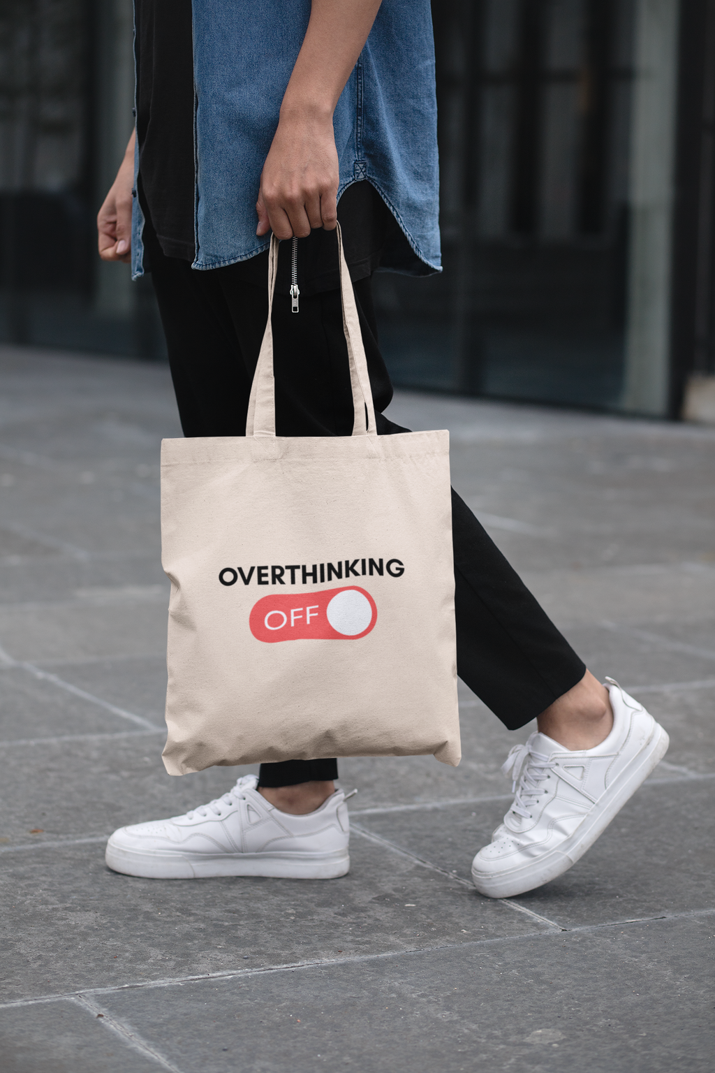 Overthinking Off Tote Bag – Mindfulness Canvas Bag, Self-Care Gift, Positive Affirmation, Eco Friendly, Mental Wellness