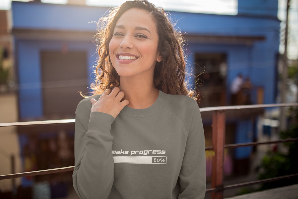 Make Progress Sweatshirt (Dark-Colored Ver.) – Positive Affirmation Crewneck, Mental Wellness Apparel, Premium Self-Care Gift