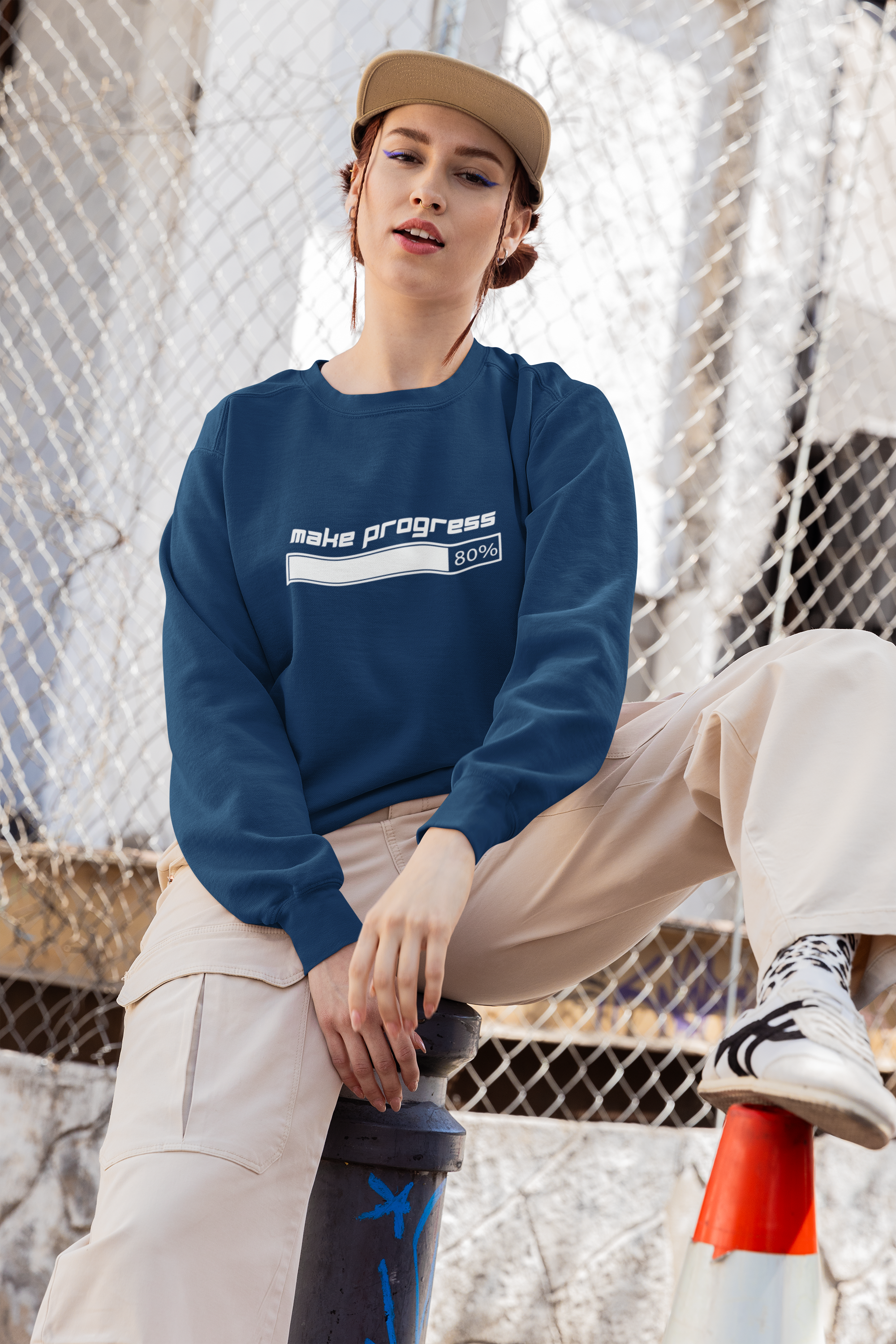 Make Progress Sweatshirt (Dark-Colored Ver.) – Positive Affirmation Crewneck, Mental Wellness Apparel, Premium Self-Care Gift