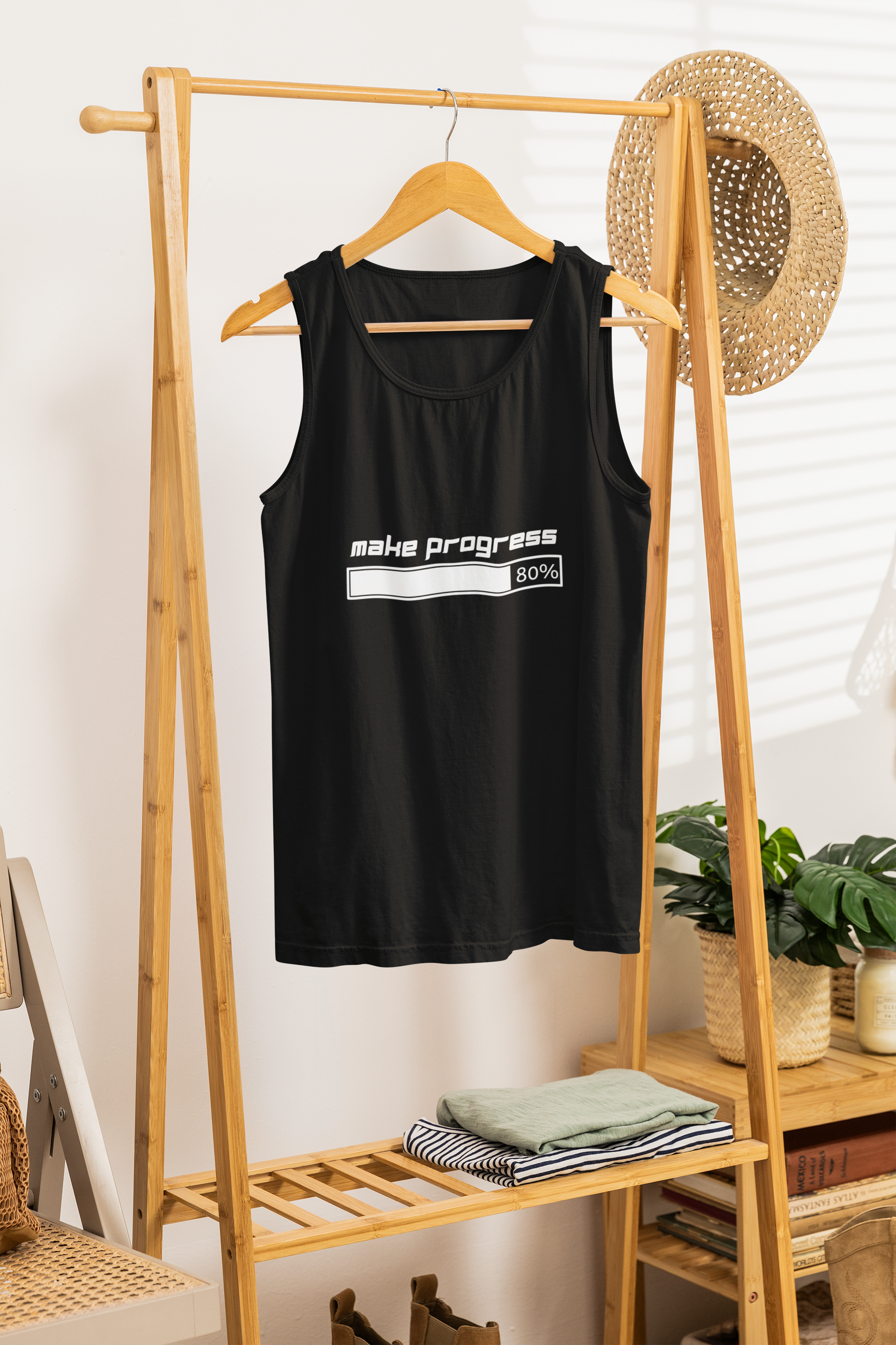 Make Progress Tank Top (Dark-Colored Ver.) – Mindfulness Tank, Positive Growth Activewear, Encouraging Gift for Yoga Lovers & Focused Go-Getters