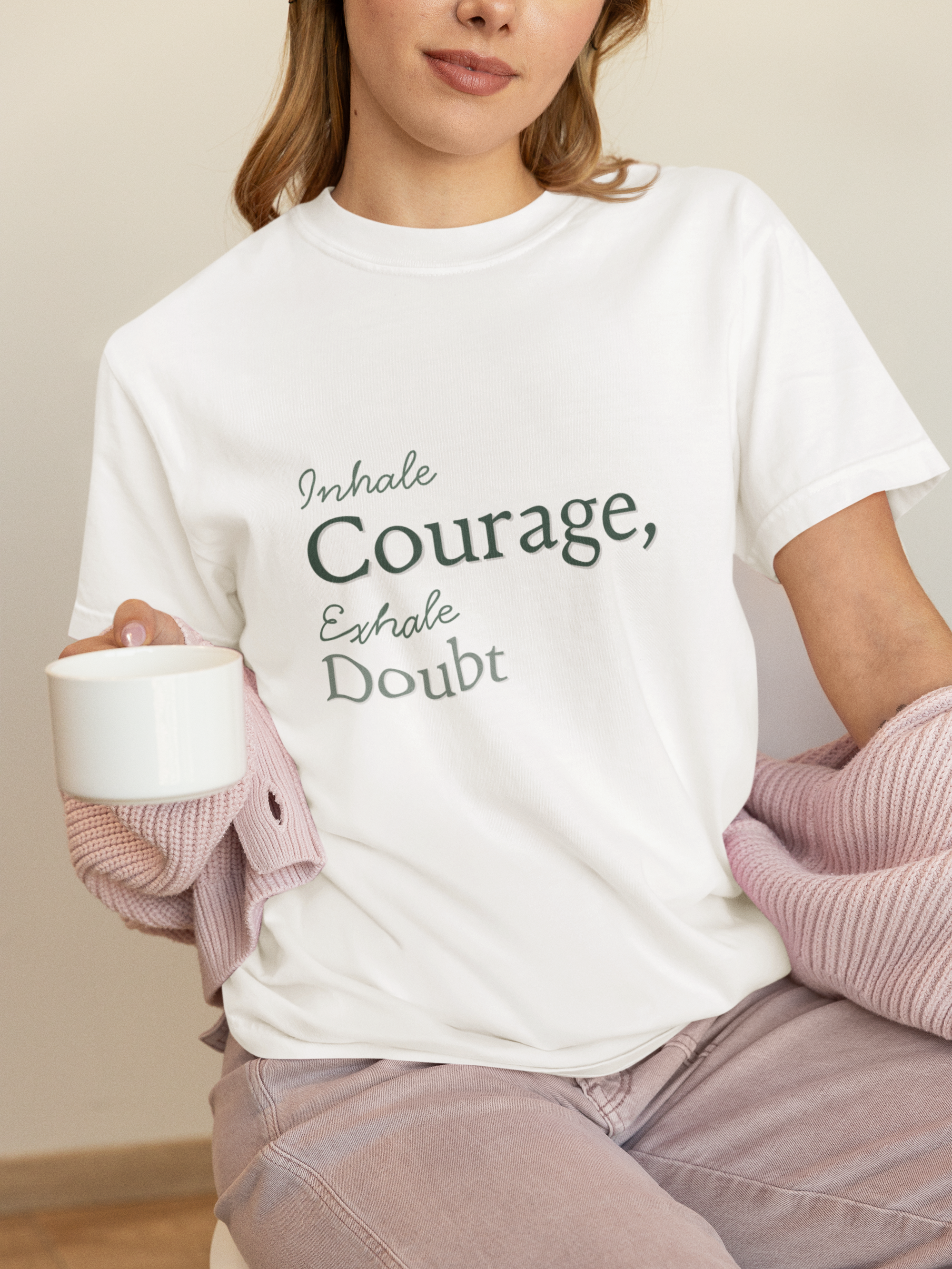 Inhale Courage, Exhale Doubt T-Shirt – Minimalist Mindful Apparel for Calm Strength