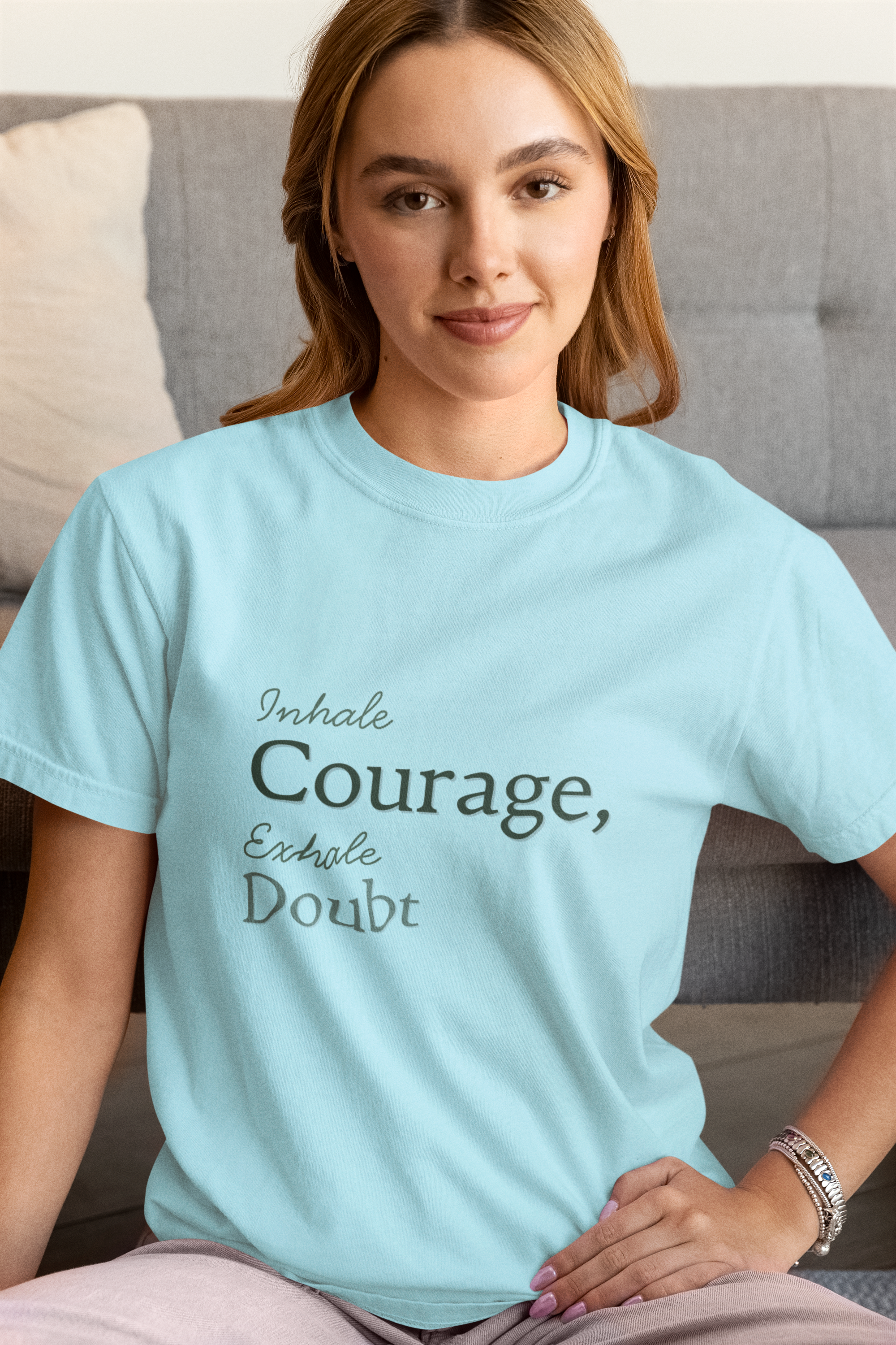 Inhale Courage, Exhale Doubt T-Shirt – Minimalist Mindful Apparel for Calm Strength
