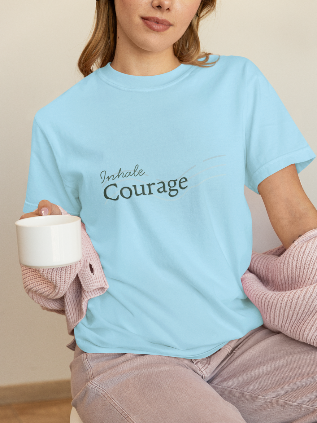 Inhale Courage T-Shirt – Minimalist Mindful Apparel for Calm Strength