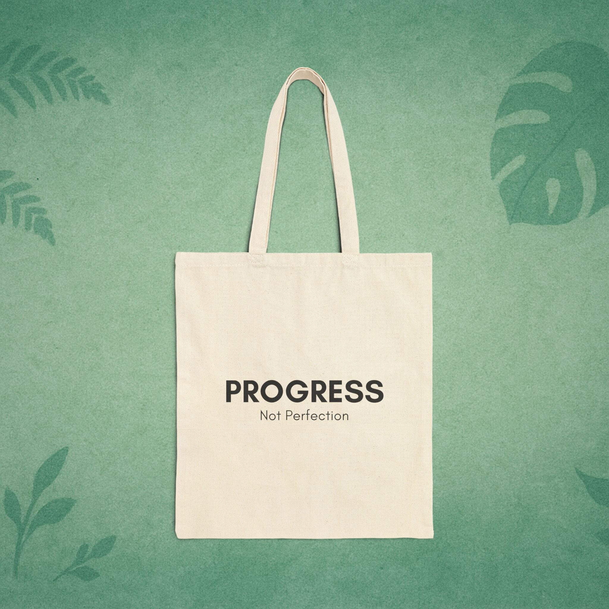 Progress Not Perfection Tote Bag – Cotton Canvas 15x16, Workday Mindfulness Carry