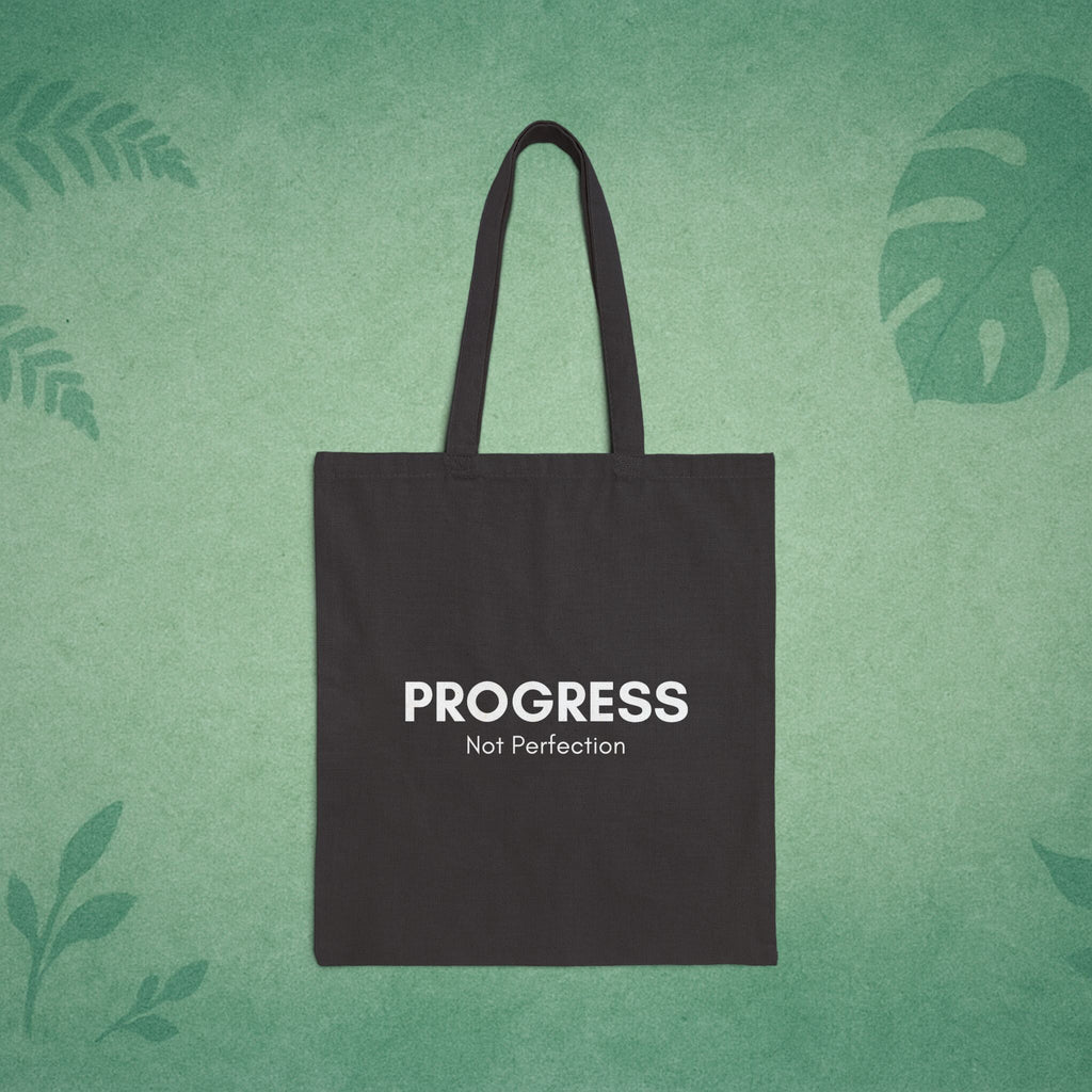 Progress Not Perfection Tote Bag – Cotton Canvas 15x16, Workday Mindfulness Carry