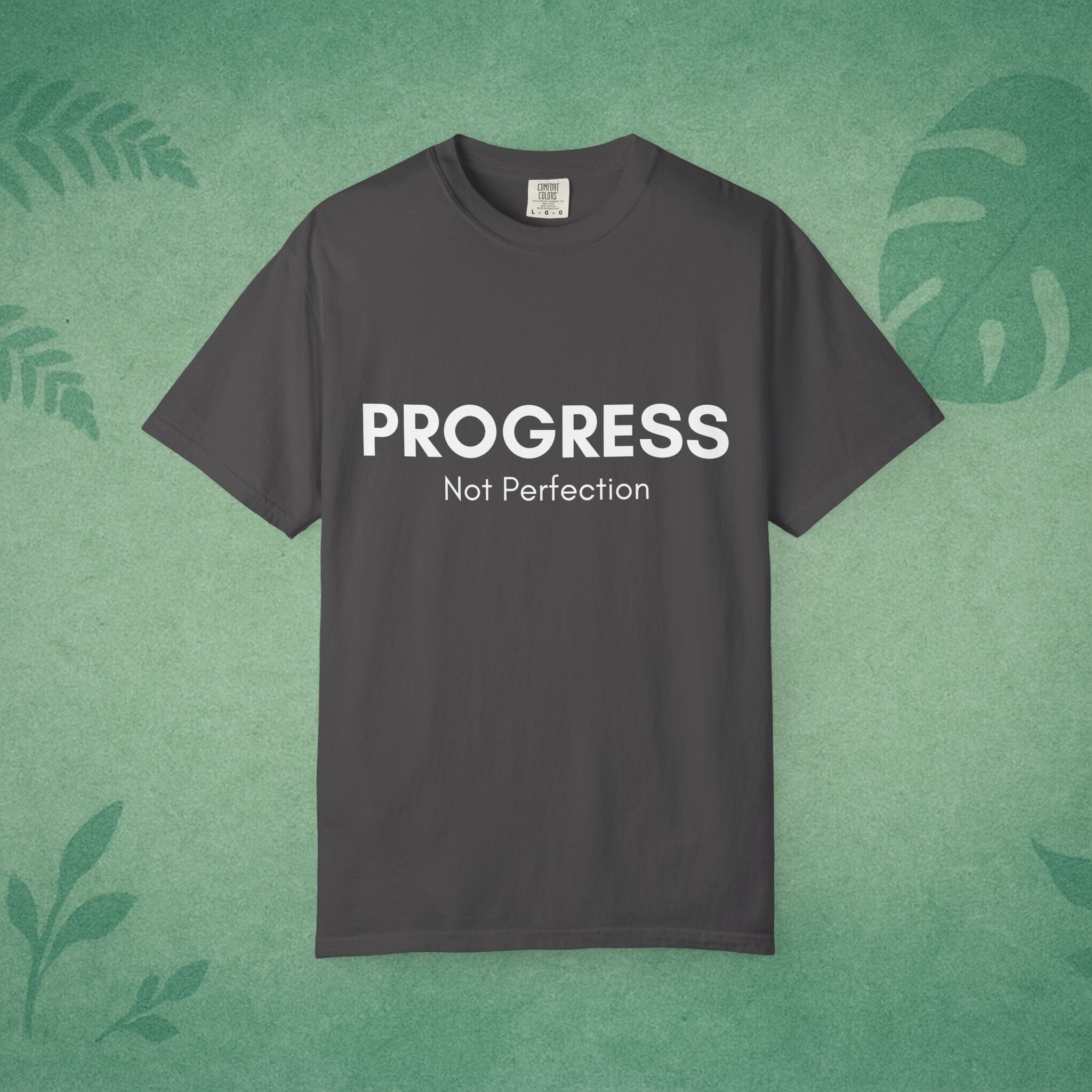 Progress, Not Perfection Yoga T-Shirt – Unisex Garment-Dyed, Relaxed Fit Mindfulness Affirmation Self-Care Gift