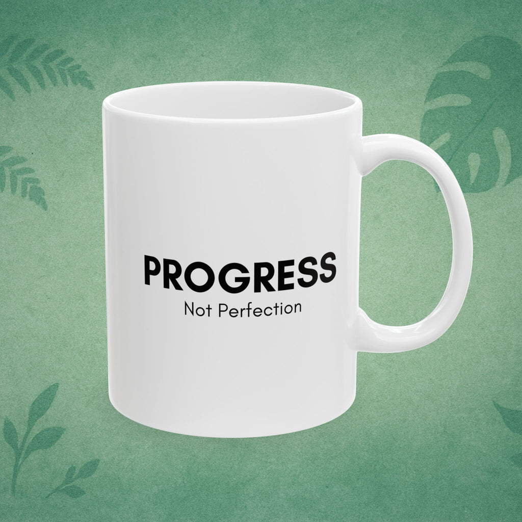 Progress Not Perfection Ceramic Mug – Mindful Coffee Cup, Positive Affirmation Self‑Care Gift