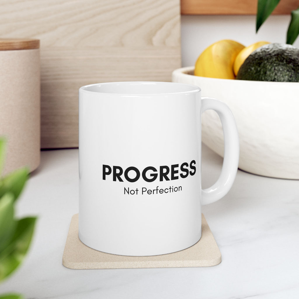 Progress Not Perfection Ceramic Mug – Mindful Coffee Cup, Positive Affirmation Self‑Care Gift