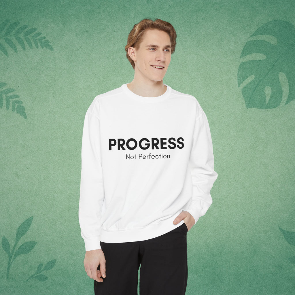 Progress Not Perfection Unisex Crewneck Sweatshirt – Classic Fit Workday Mindfulness for Young Professionals