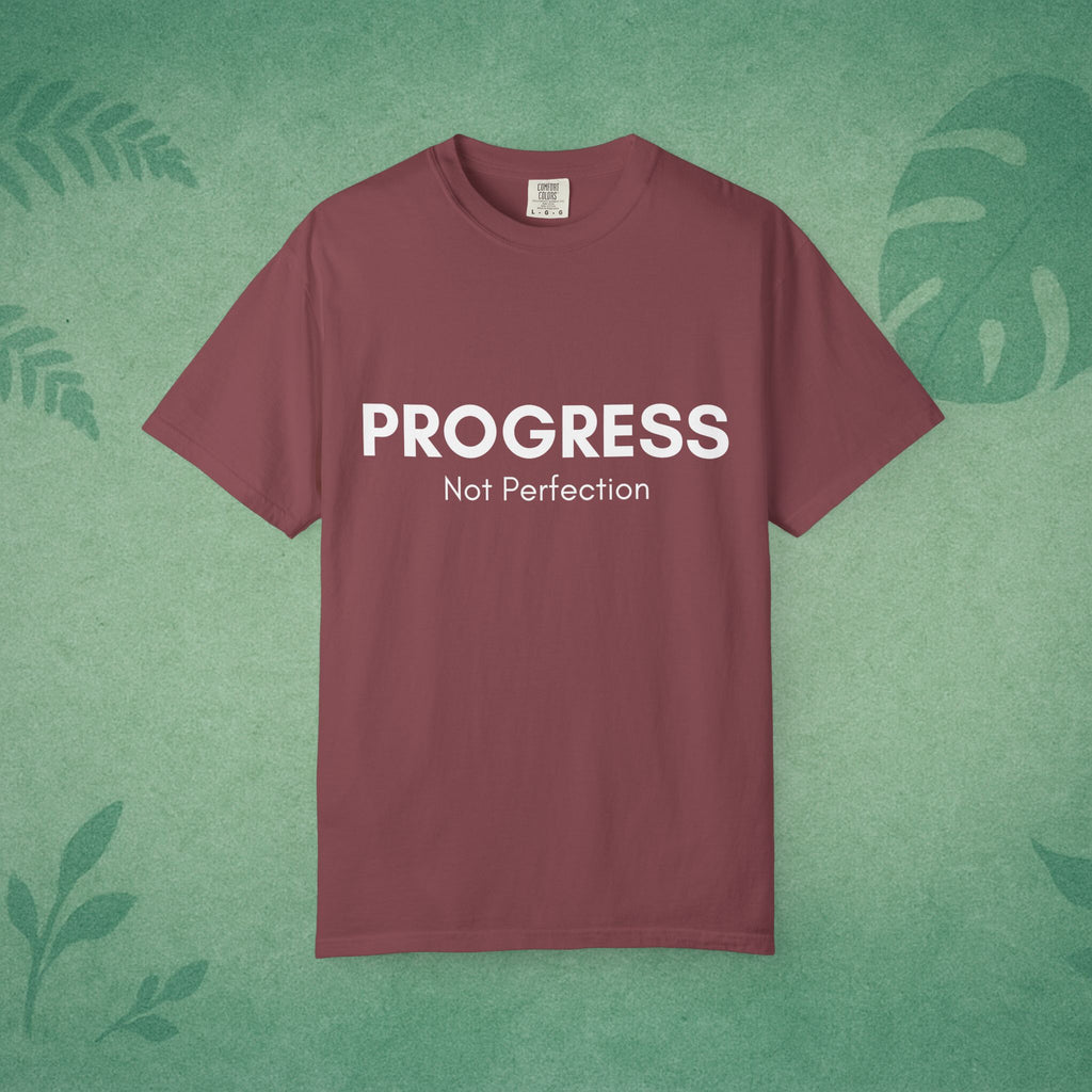 Progress, Not Perfection Yoga T-Shirt – Unisex Garment-Dyed, Relaxed Fit Mindfulness Affirmation Self-Care Gift